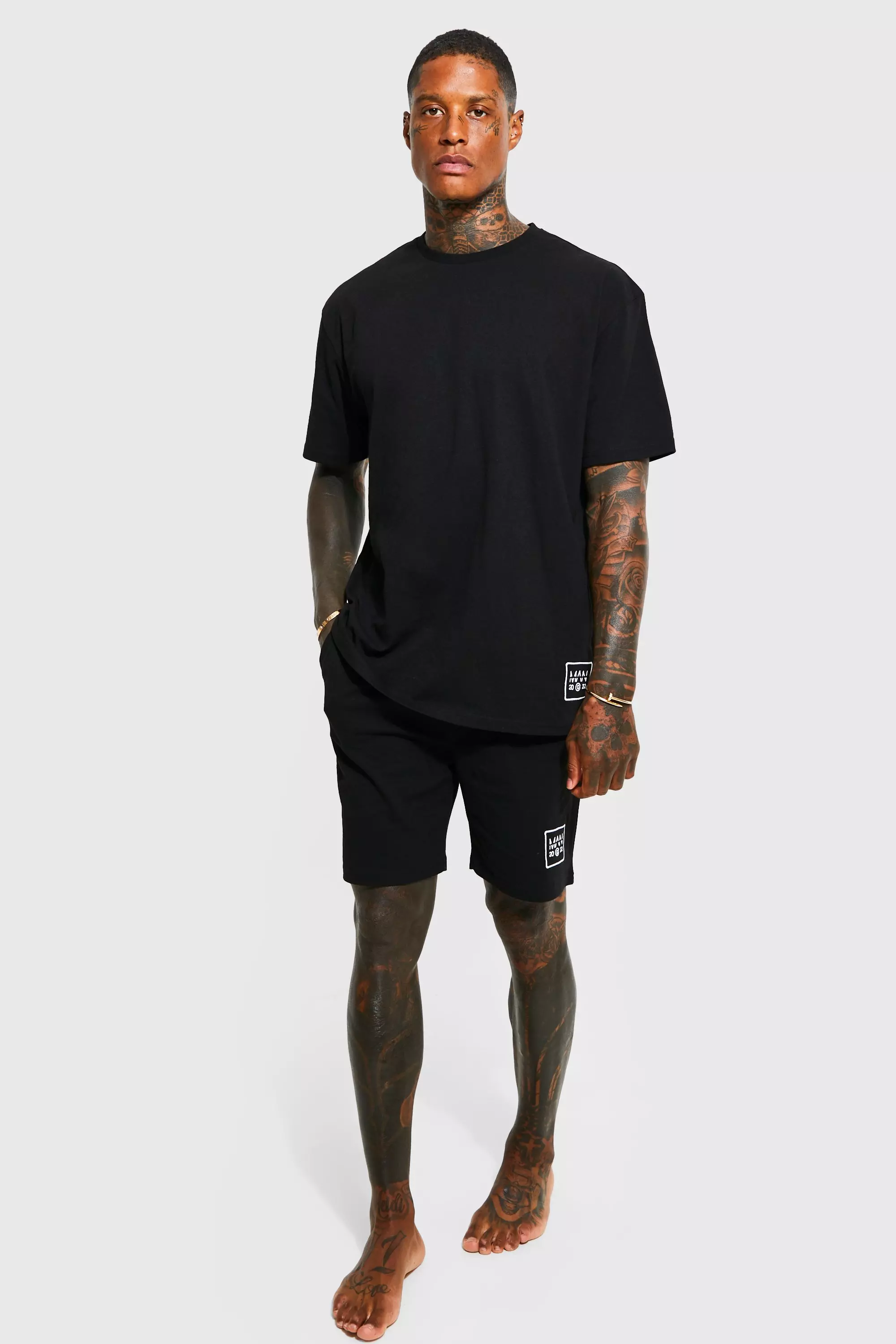Man Loungewear Oversized Tee And Short Set boohooMAN AU