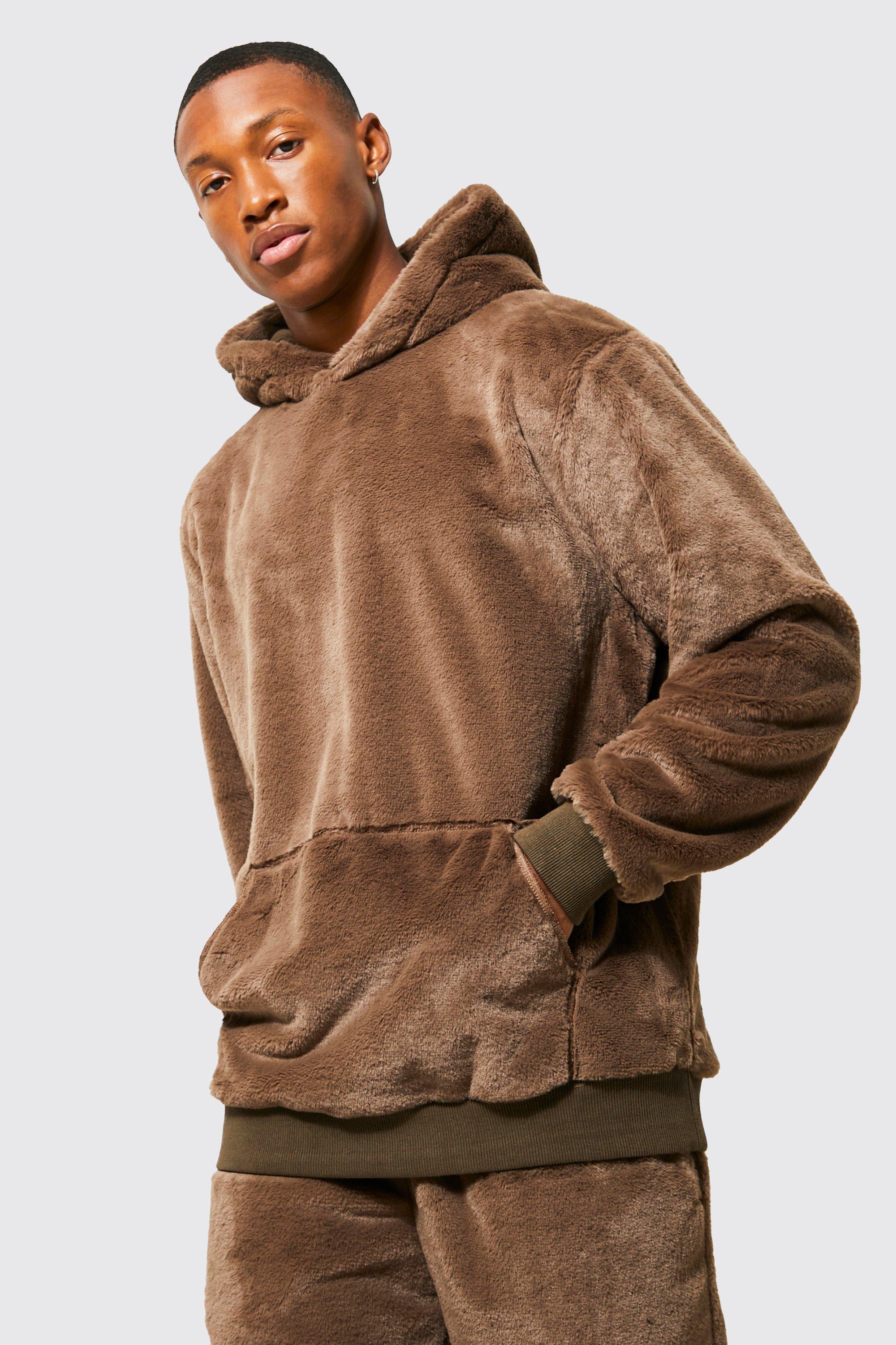 Faux fur hoodie mens on sale