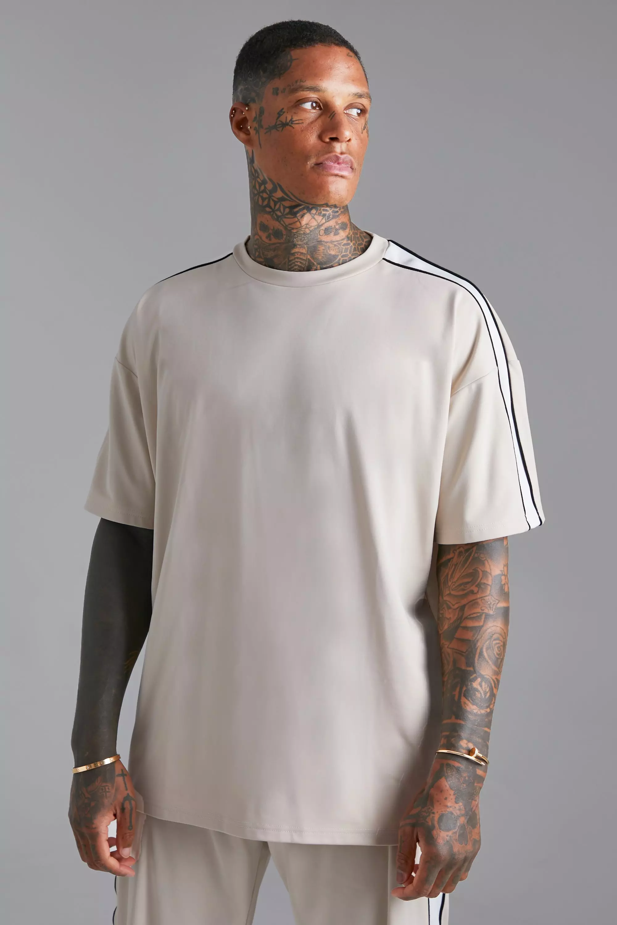 Oversized Scuba T-shirt With Side Panel Sand