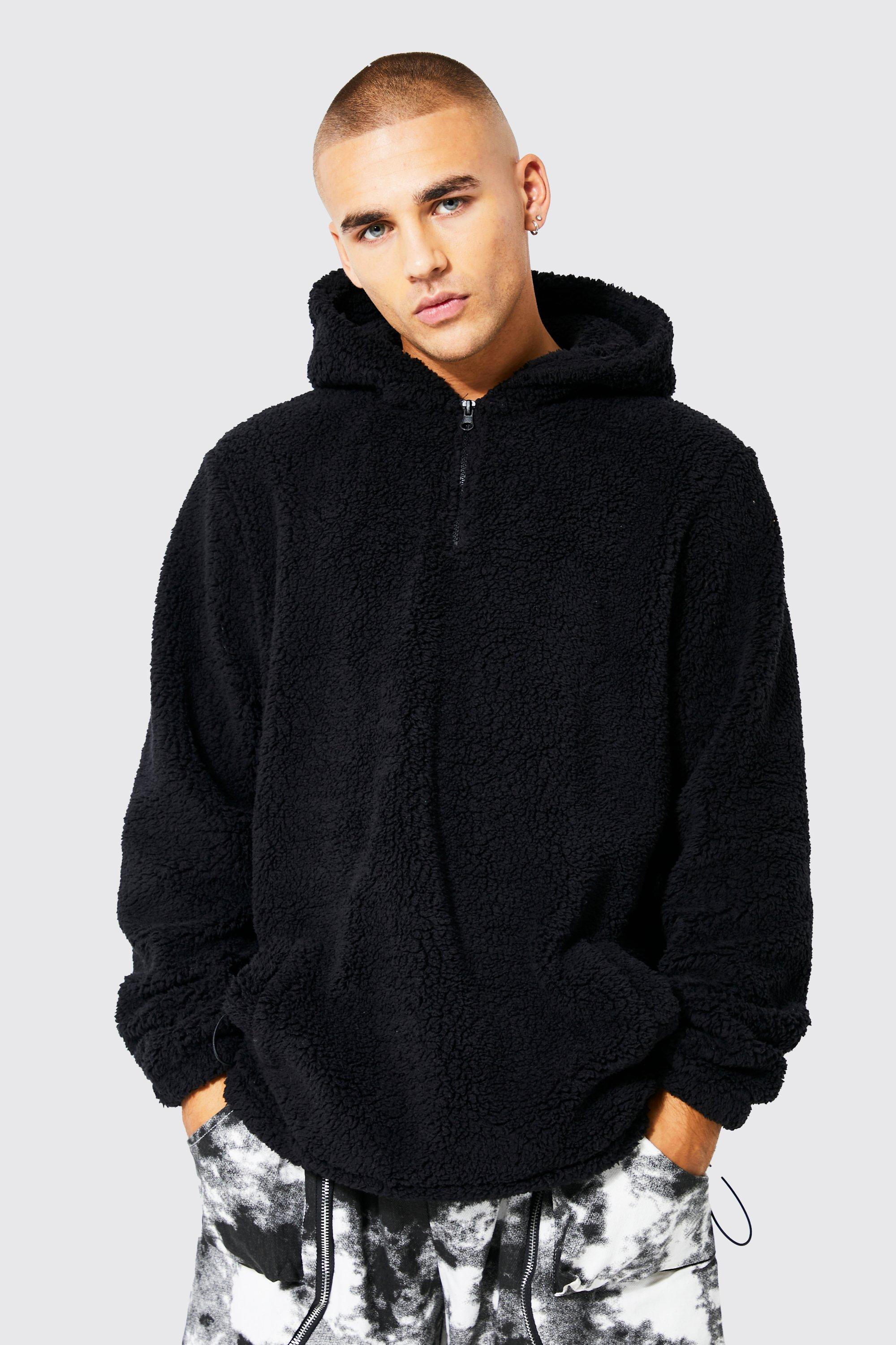 Borg Zip Hoodie With Bungee Hem | boohooMAN USA