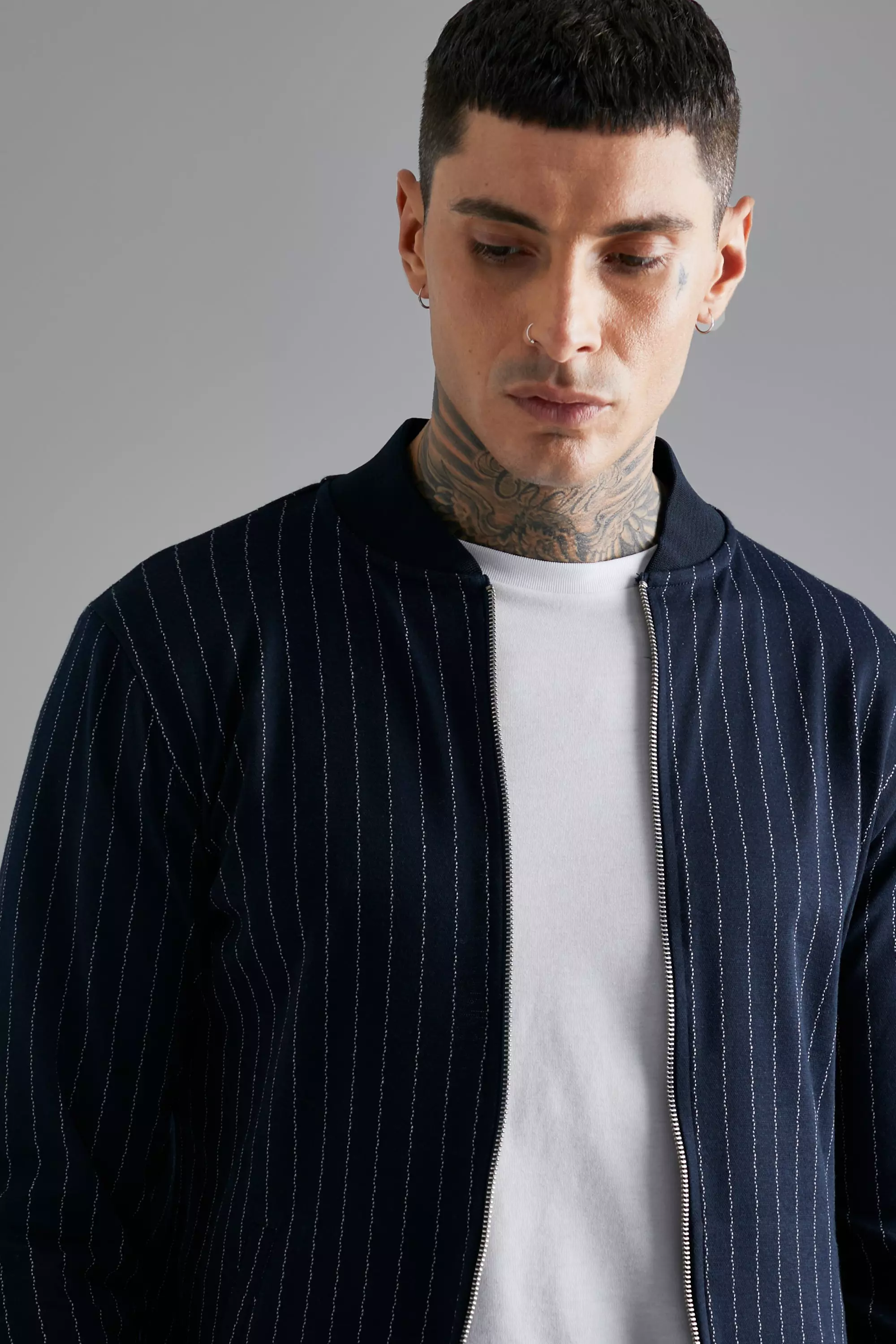 Pinstripe bomber jacket hot sale