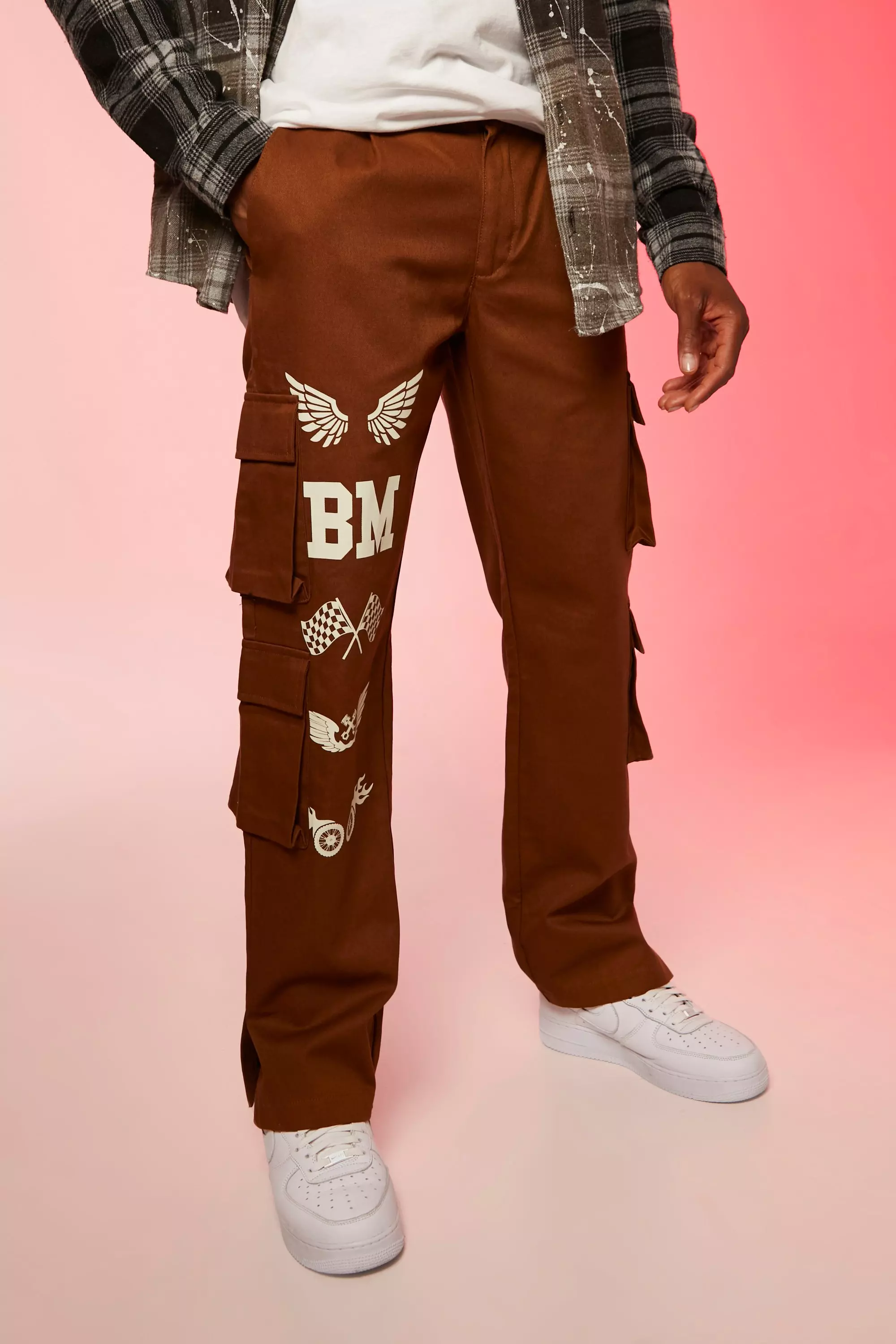 Tobacco Fixed Waist Straight Moto Print Split Hem Cargo alternative image