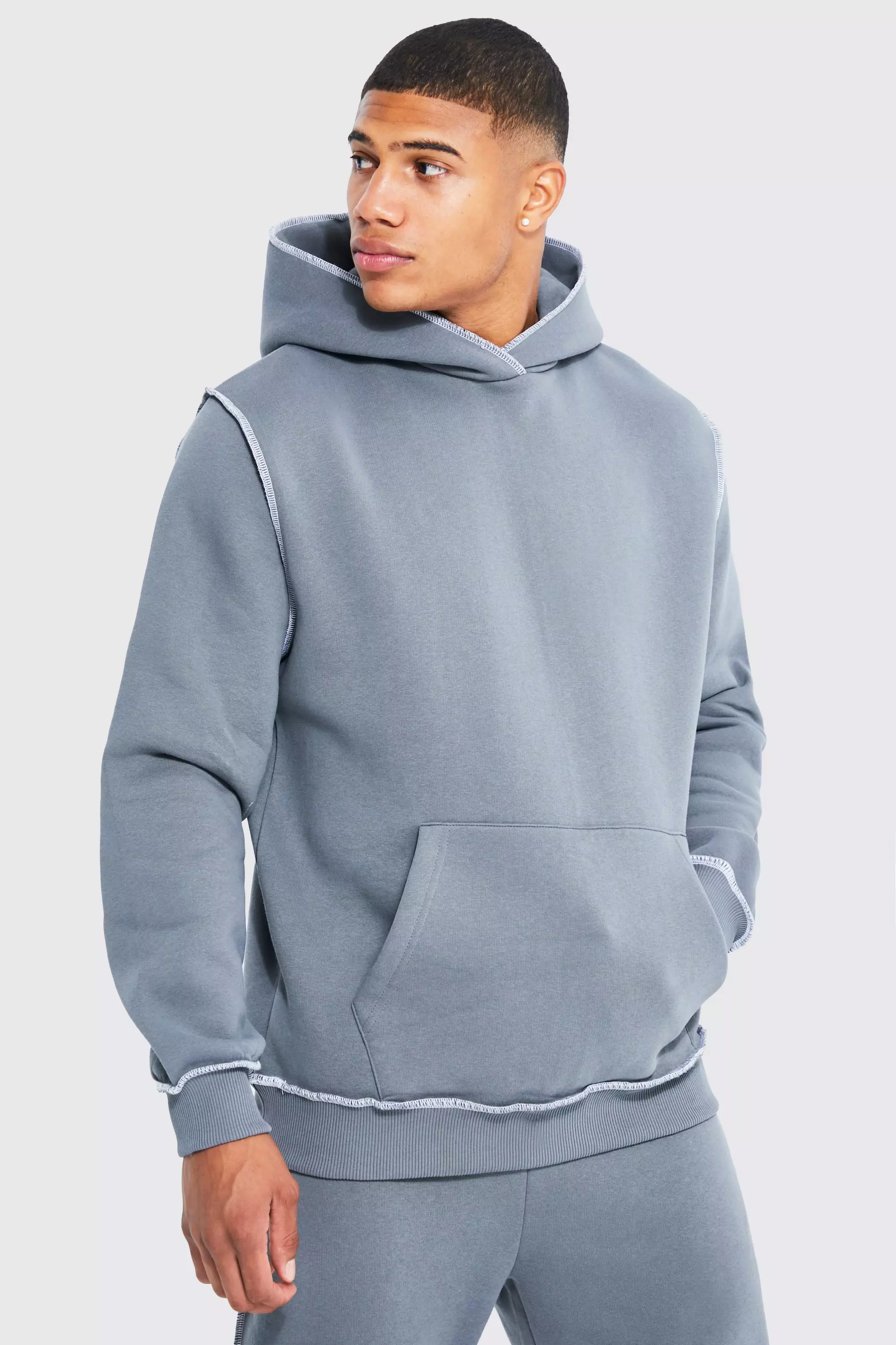 Contrast Stitch Detail Hoodie Charcoal