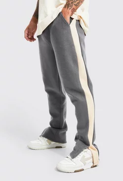 Grey Brushed Panelled Split Hem Sweatpants