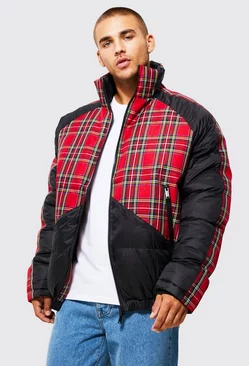 Red Check Panel Puffer