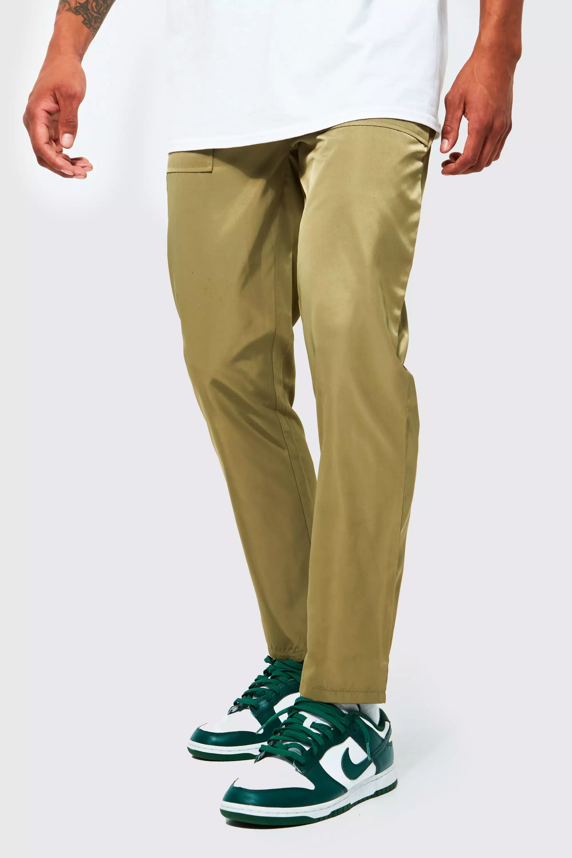 Fixed Waist Slim Fit Cropped Pants Olive