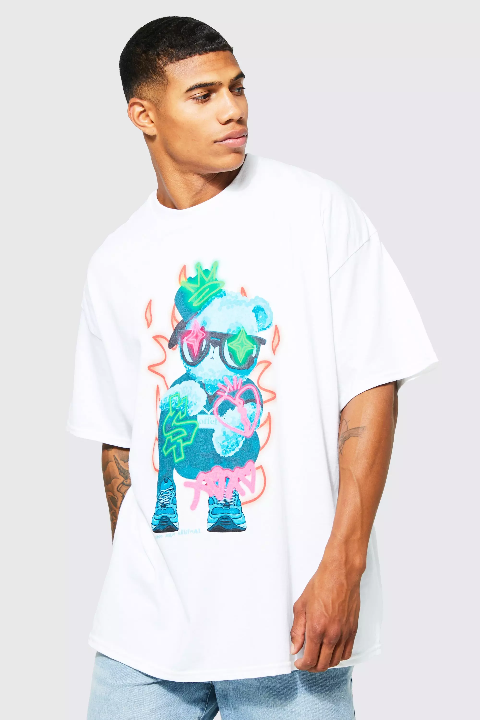 Oversized Graffiti Teddy Graphic T-shirt White