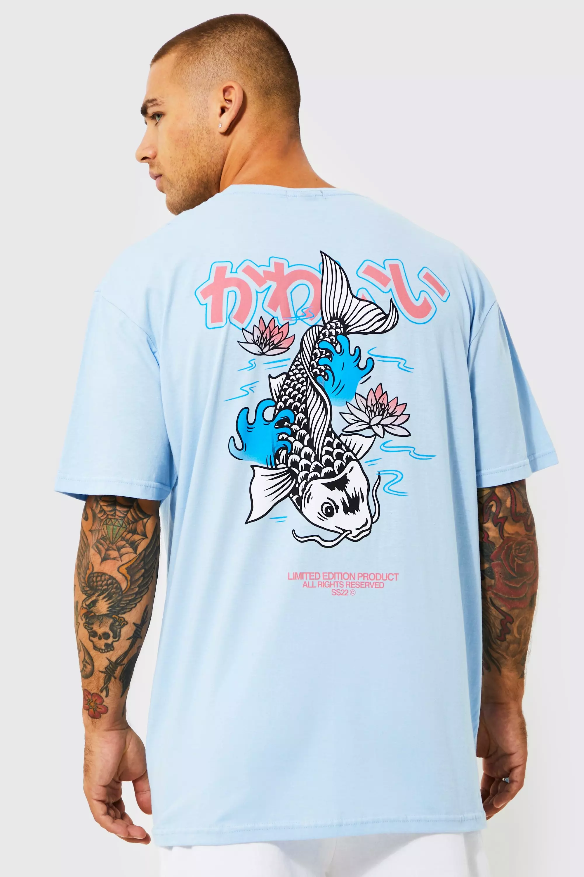 Blue Oversized Koi Graphic T-shirt