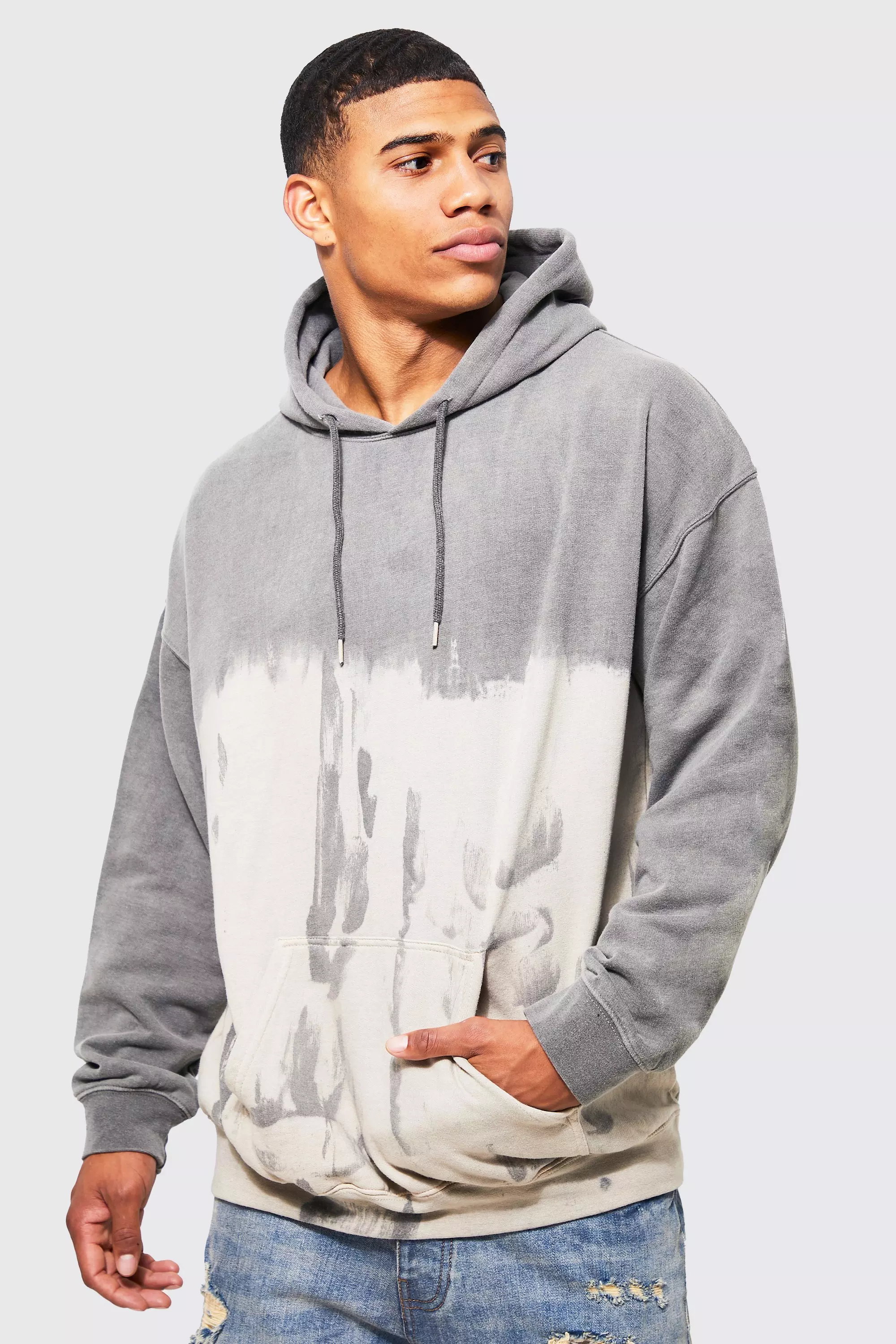 Oversized Bleach Tie Dye Skull Graphic Hoodie boohooMAN