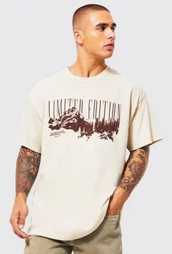 Sand Beige Oversized Mountain Graphic T-shirt