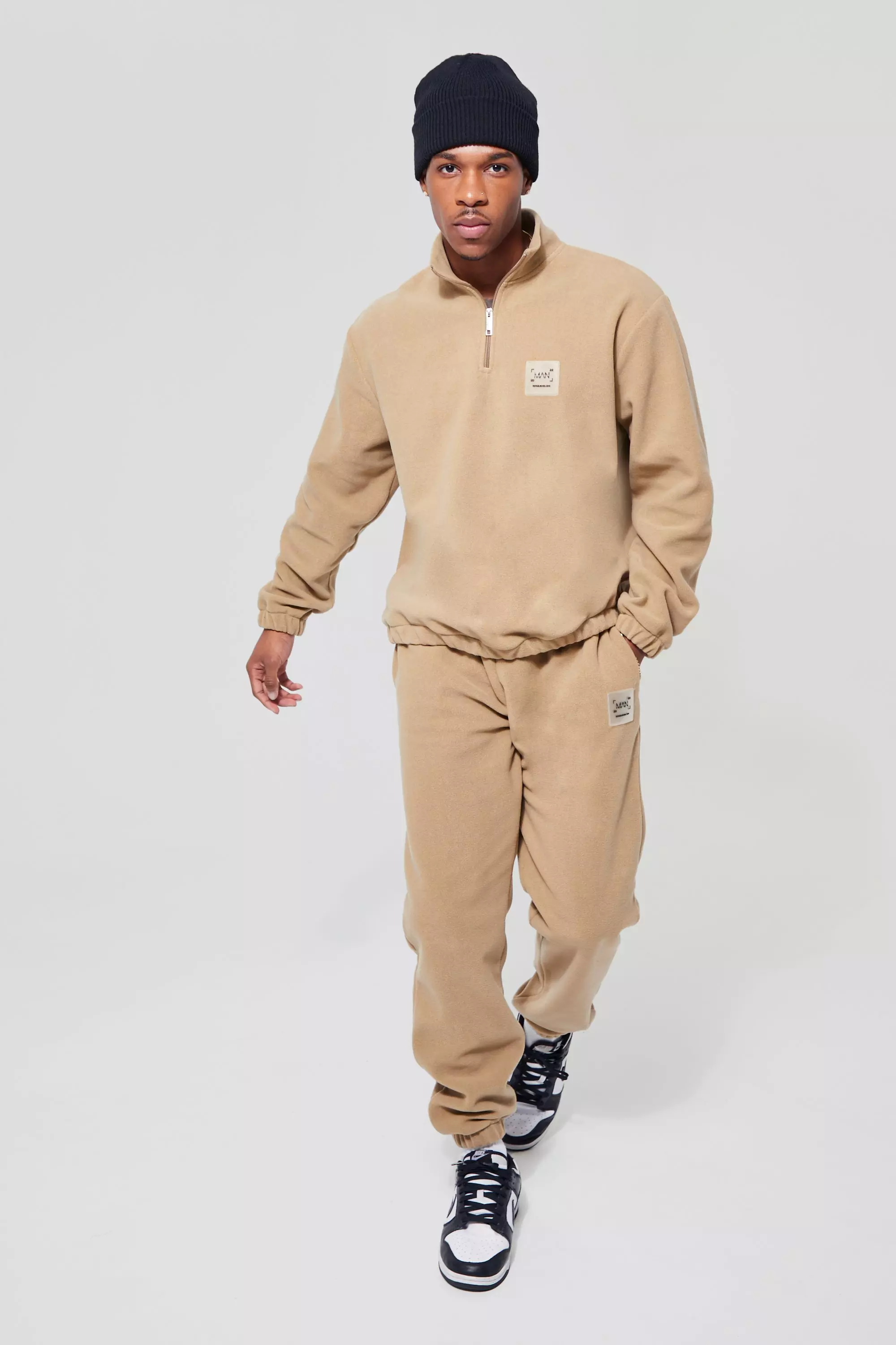 Polar Fleece Funnel And Jogger Tracksuit boohooMAN