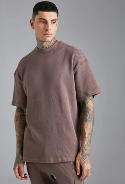 Oversized Extended Neck Waffle T-shirt coffee