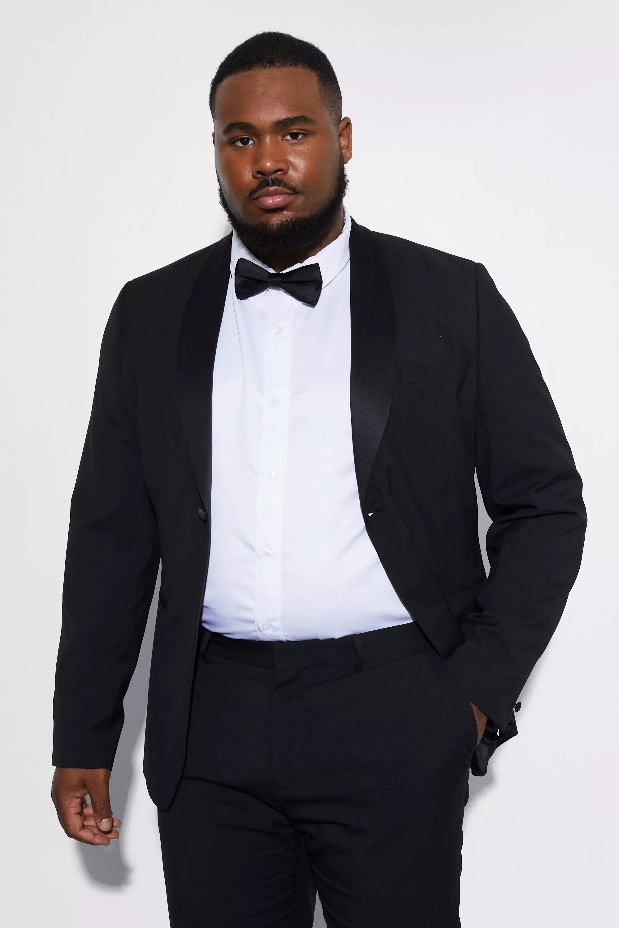 Plus Tuxedo Single Breasted Suit Jacket Black