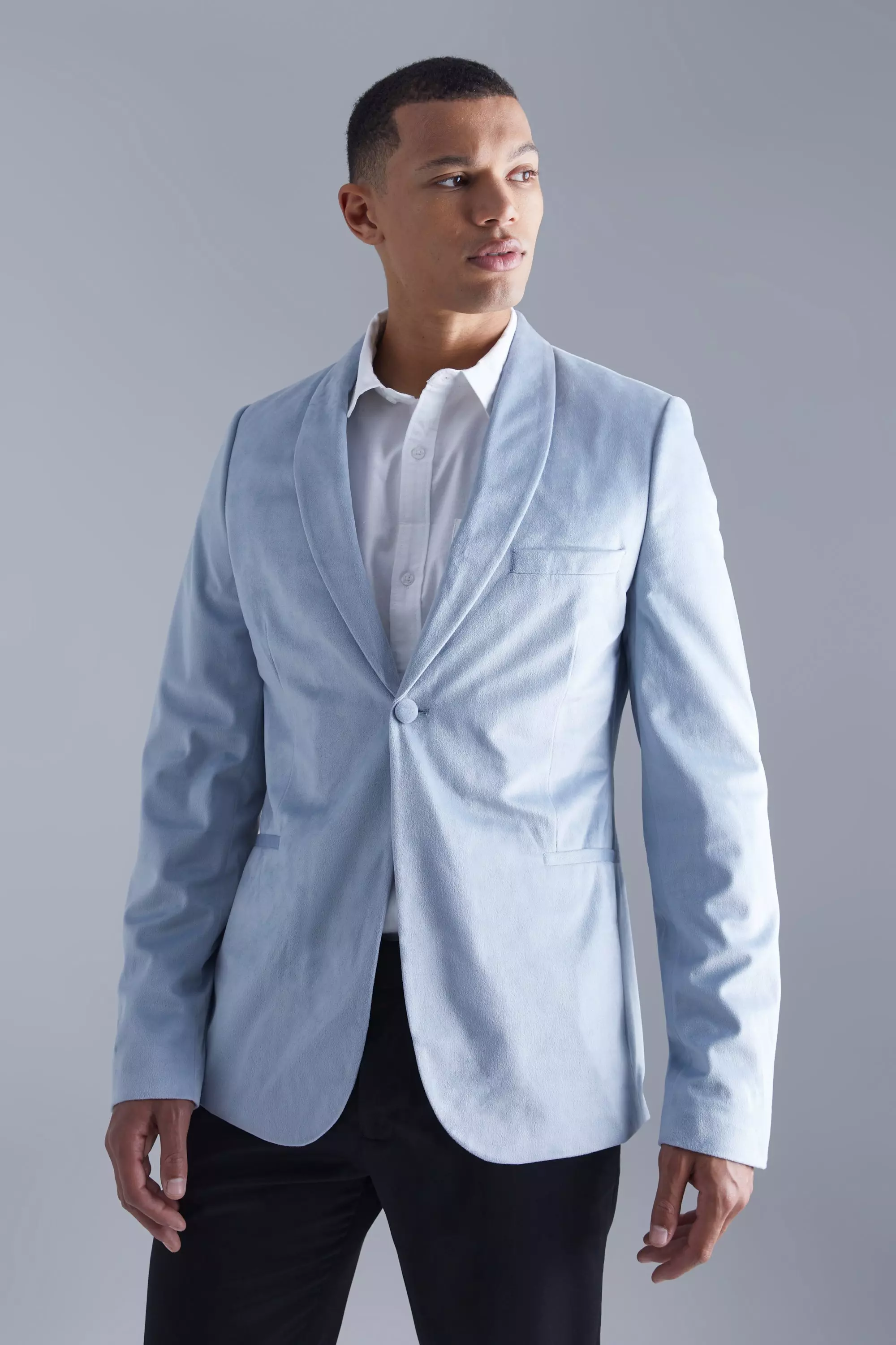 Grey Tall Skinny Velour Blazer alternative image