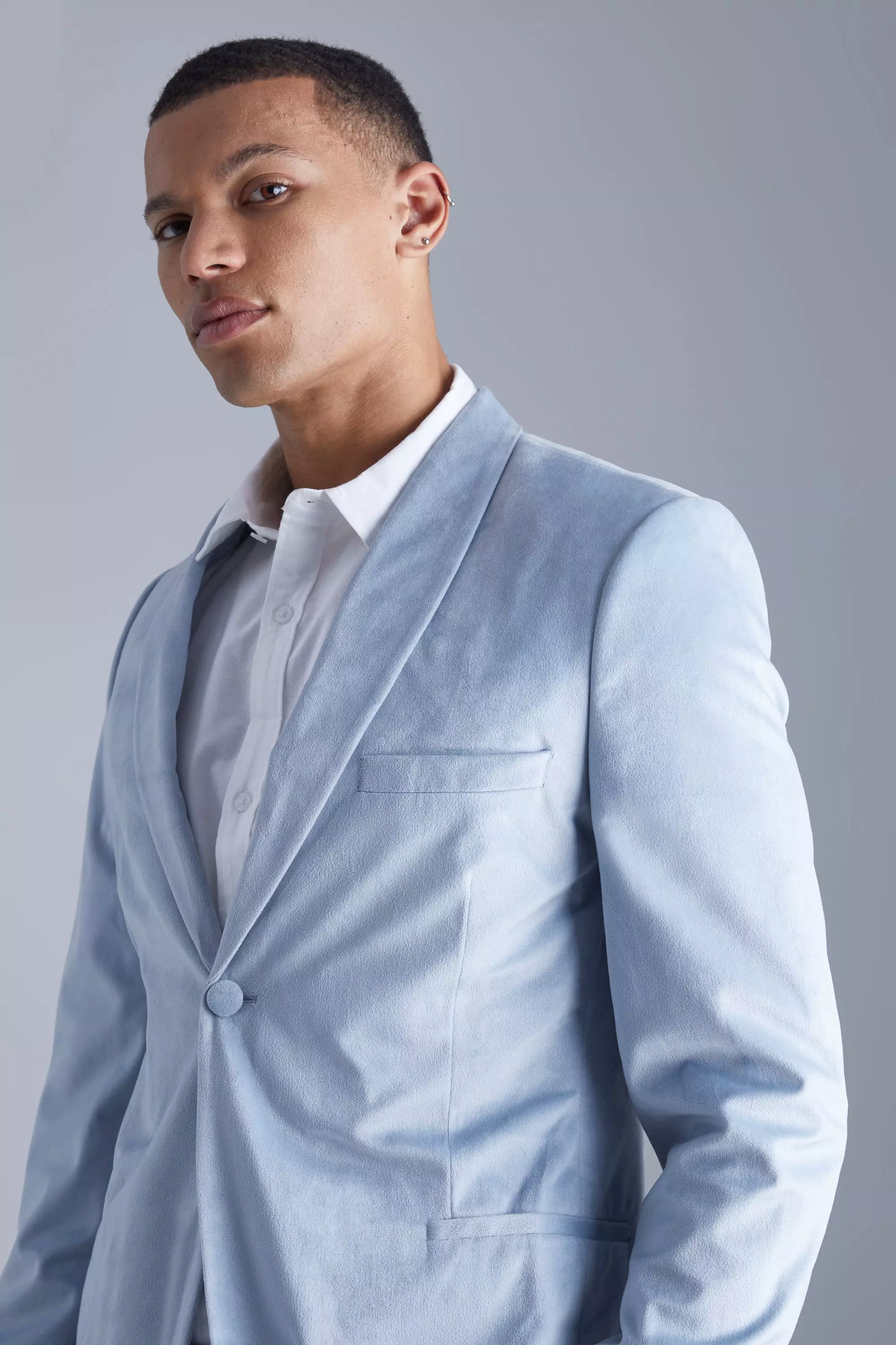 Grey Tall Skinny Velour Blazer alternative image