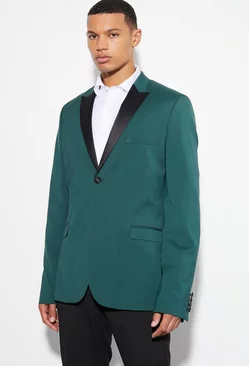 Tall Skinny Tuxedo Single Breasted Suit Jacket Forest