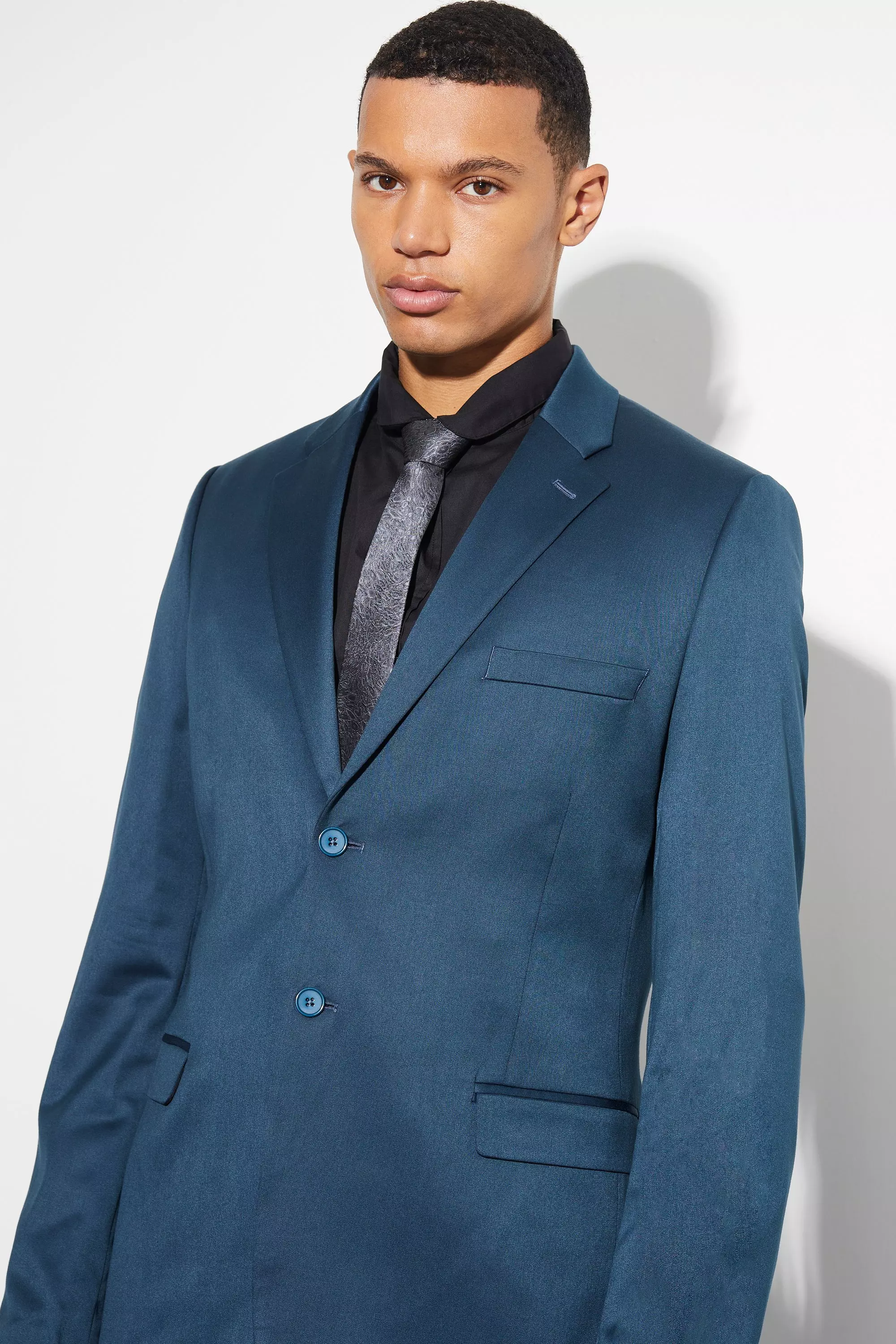 Navy Tall Skinny Satin Suit Jacket alternative image