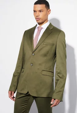 Tall Skinny Satin Suit Jacket Olive