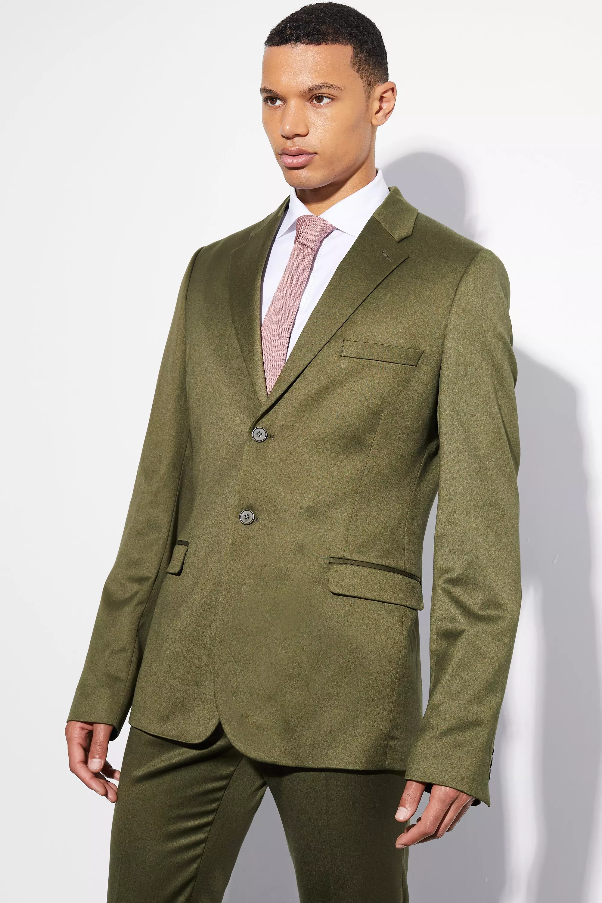 Tall Skinny Satin Suit Jacket Olive