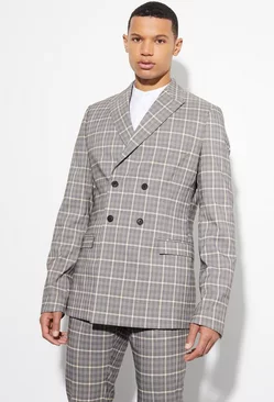 Black Tall Skinny Double Breasted Check Suit Jacket