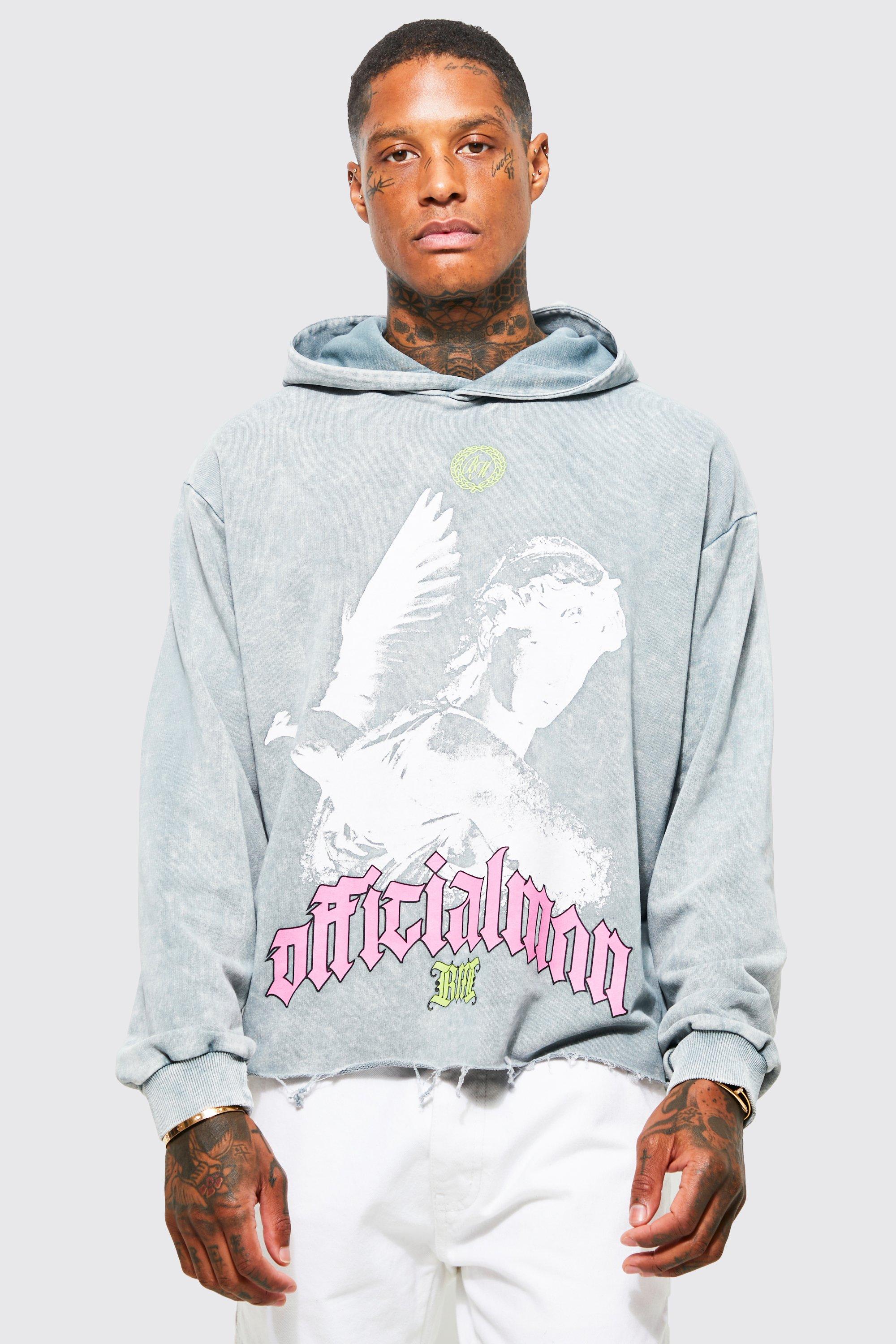 white and grey graphic hoodie