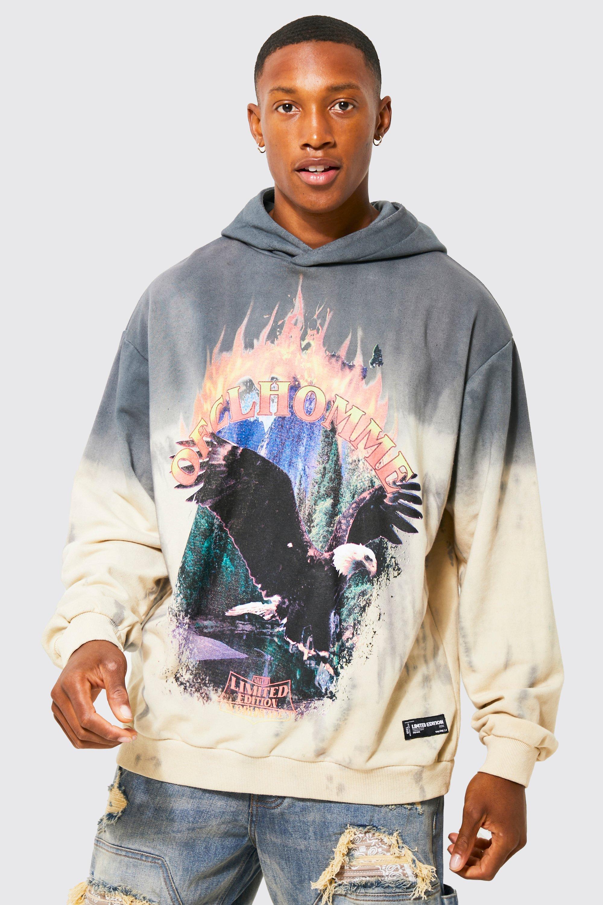 Oversized Bleach Tie Dye Graphic Hoodie