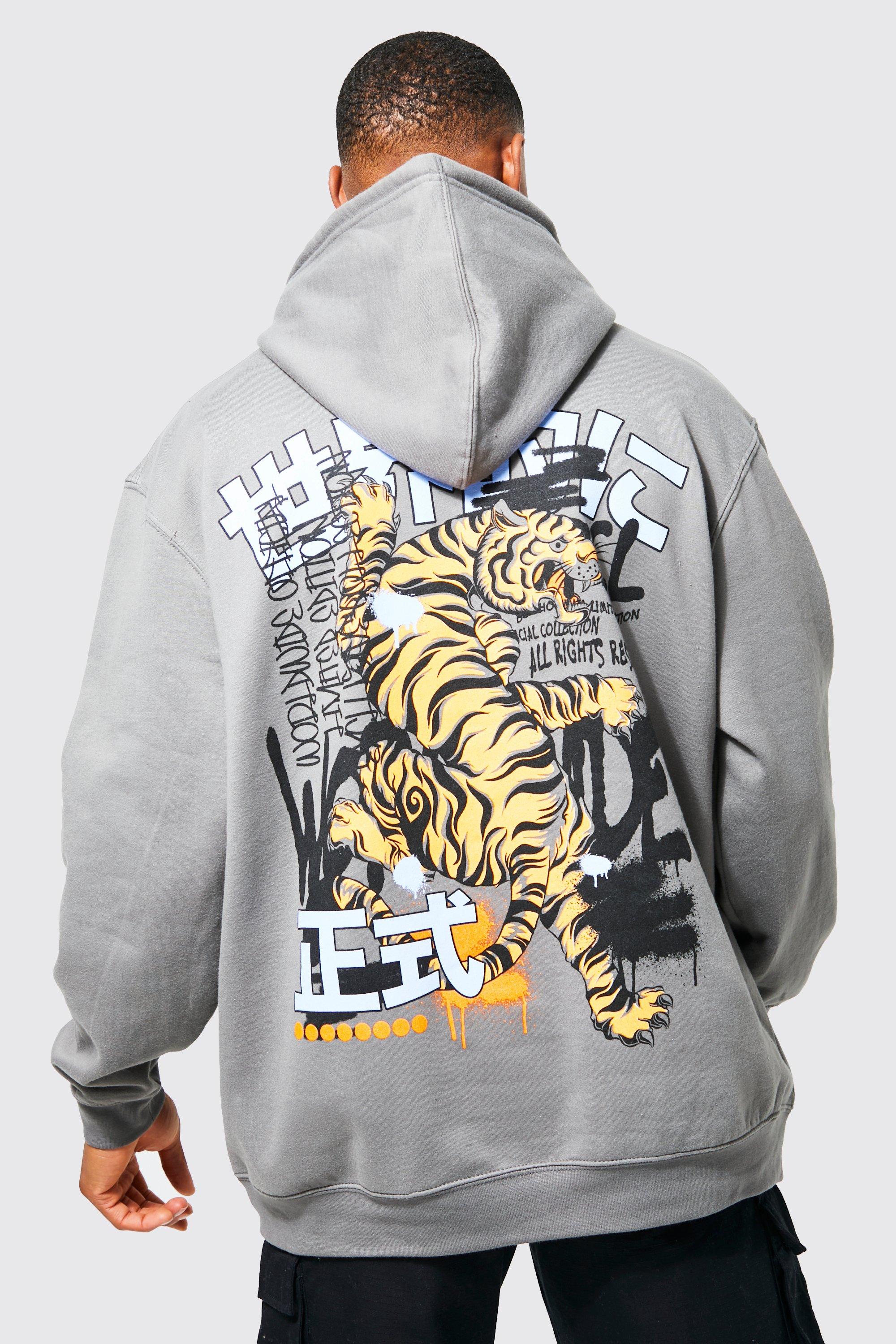 Oversized Tiger Graphic Hoodie | boohooMAN USA