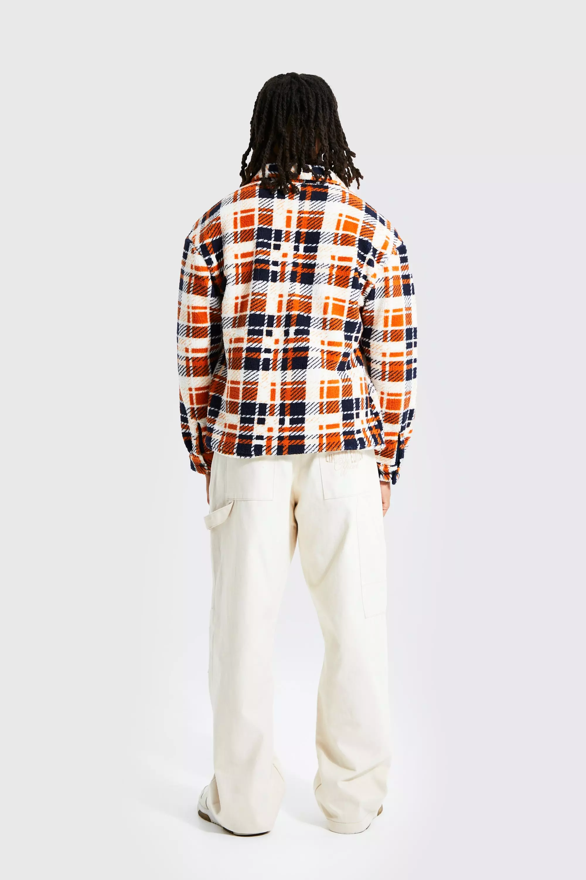 Check Borg Overshirt | boohooMAN USA
