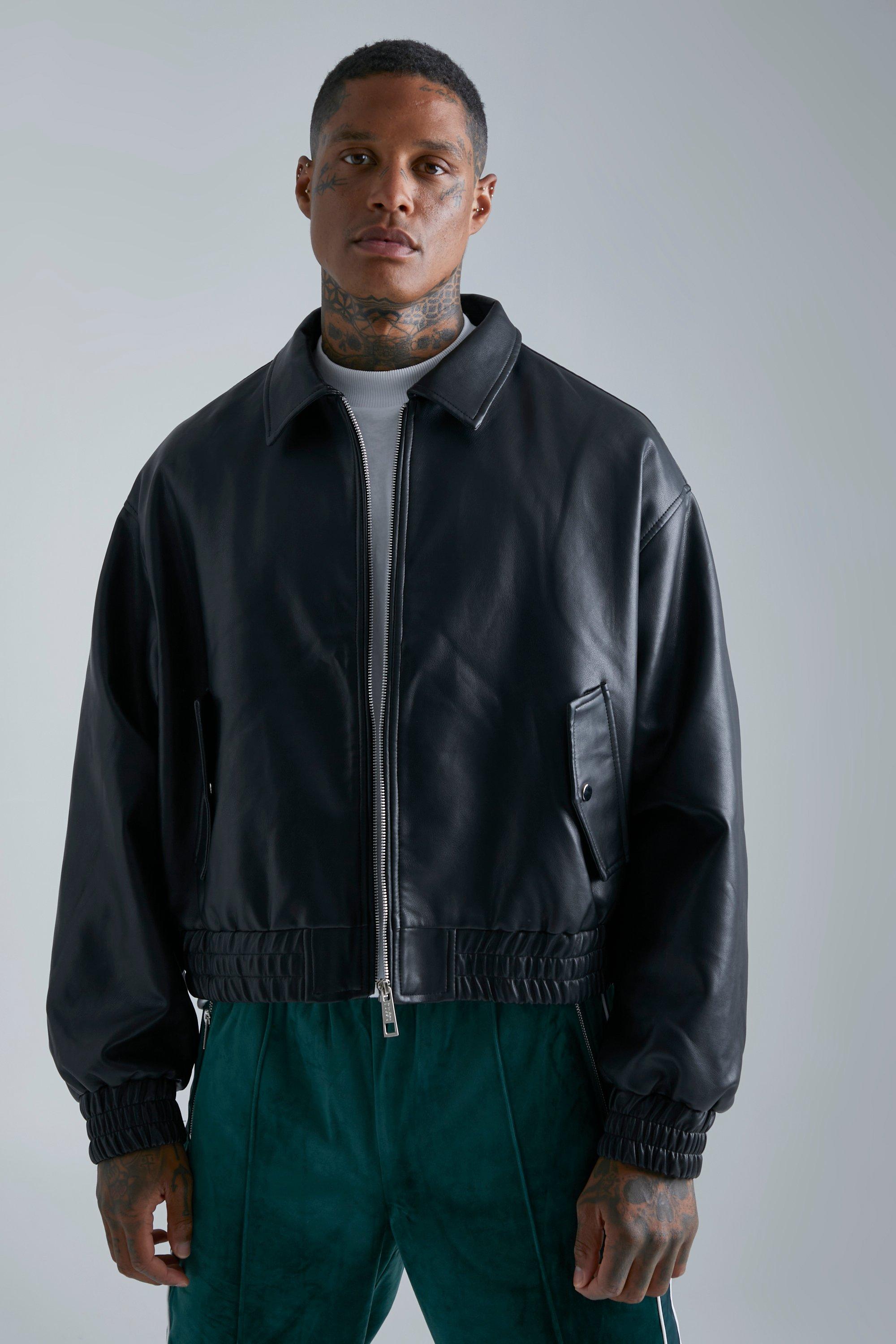 Pu Bomber Jacket With Balloon Sleeve | boohooMAN USA