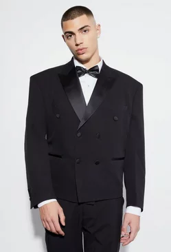 Boxy Double Breasted Tuxedo Suit Jacket Black