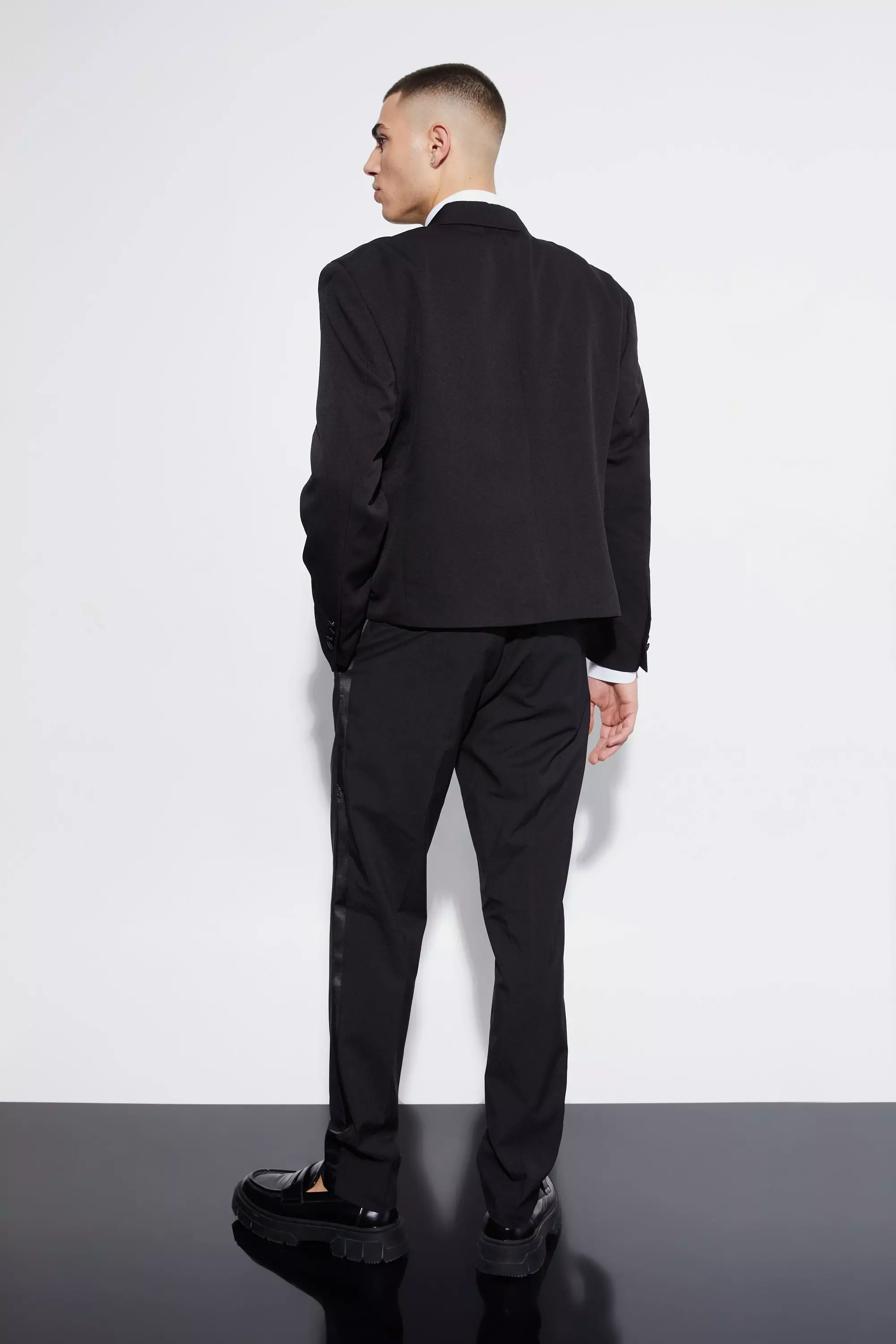 Black Boxy Double Breasted Tuxedo Suit Jacket alternative image