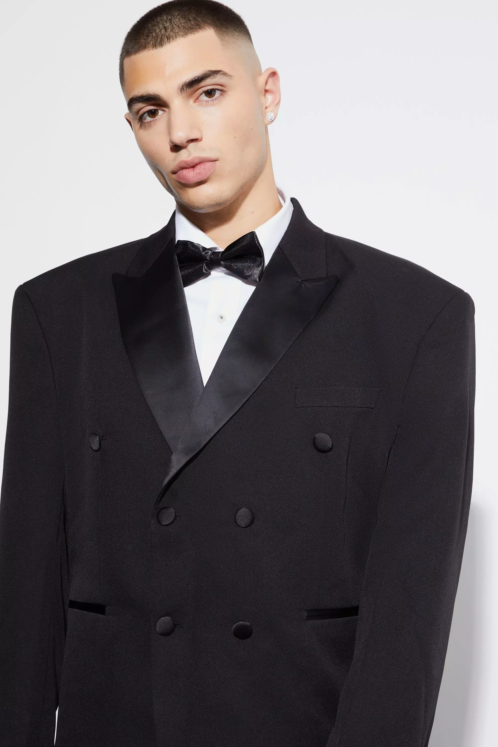 Black Boxy Double Breasted Tuxedo Suit Jacket alternative image