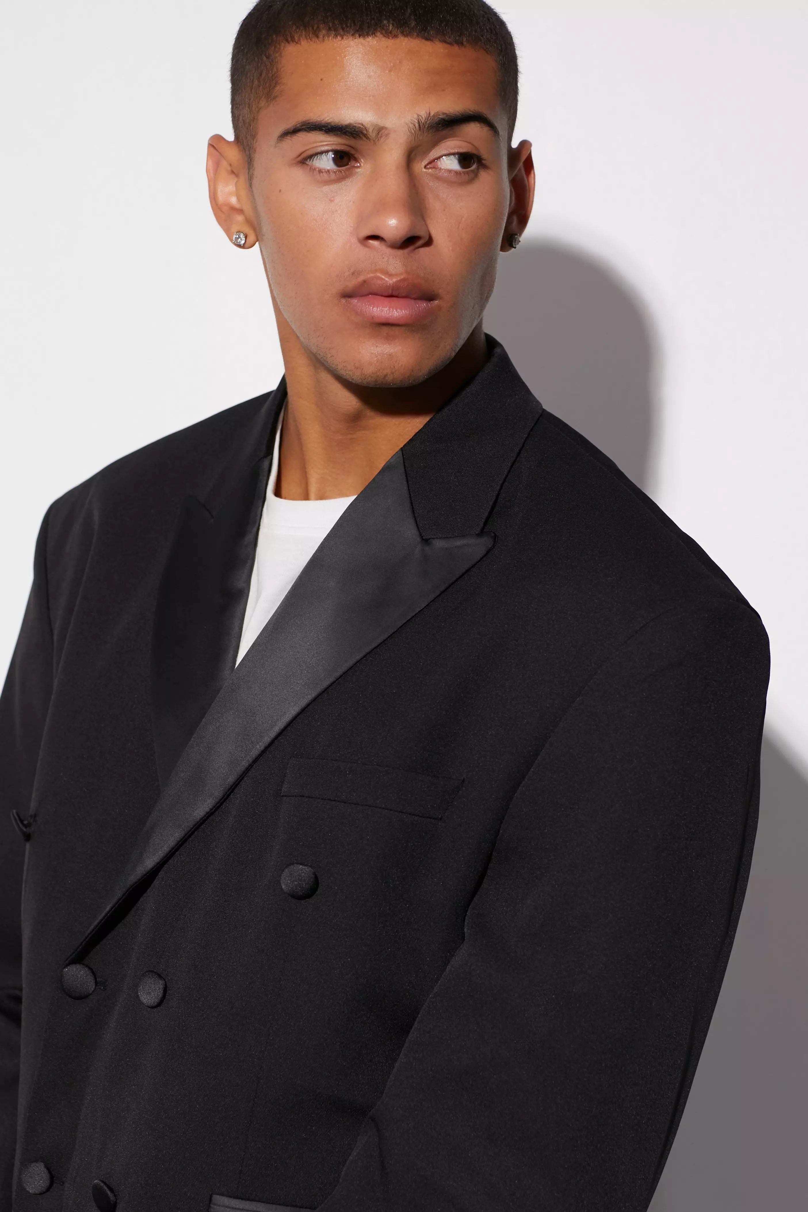 Black Boxy Double Breasted Tuxedo Suit Jacket alternative image