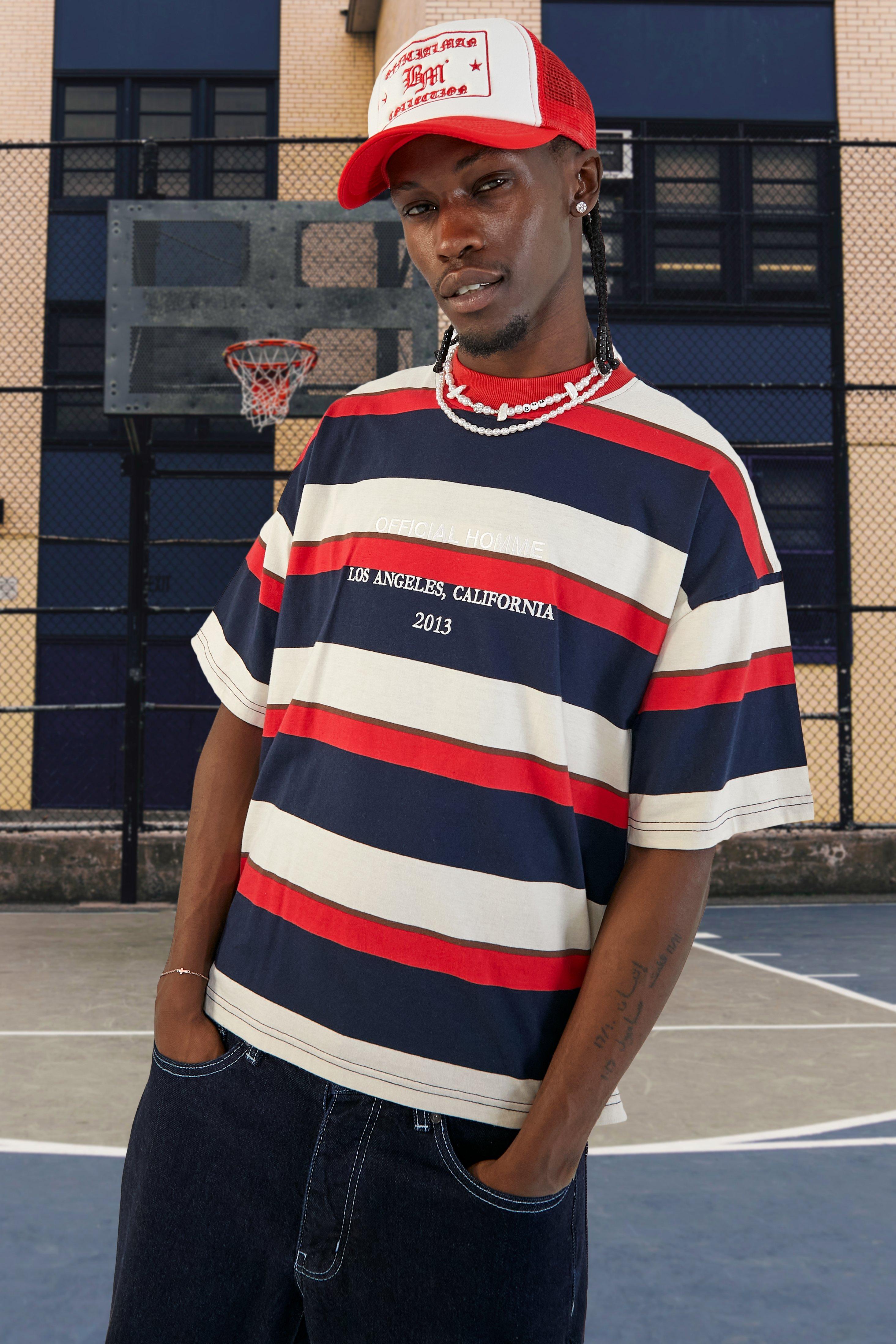 Stripe Official Step Hem T-shirt boohooMAN USA