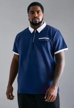 Plus Slim Fit Contrast Collar Polo Navy
