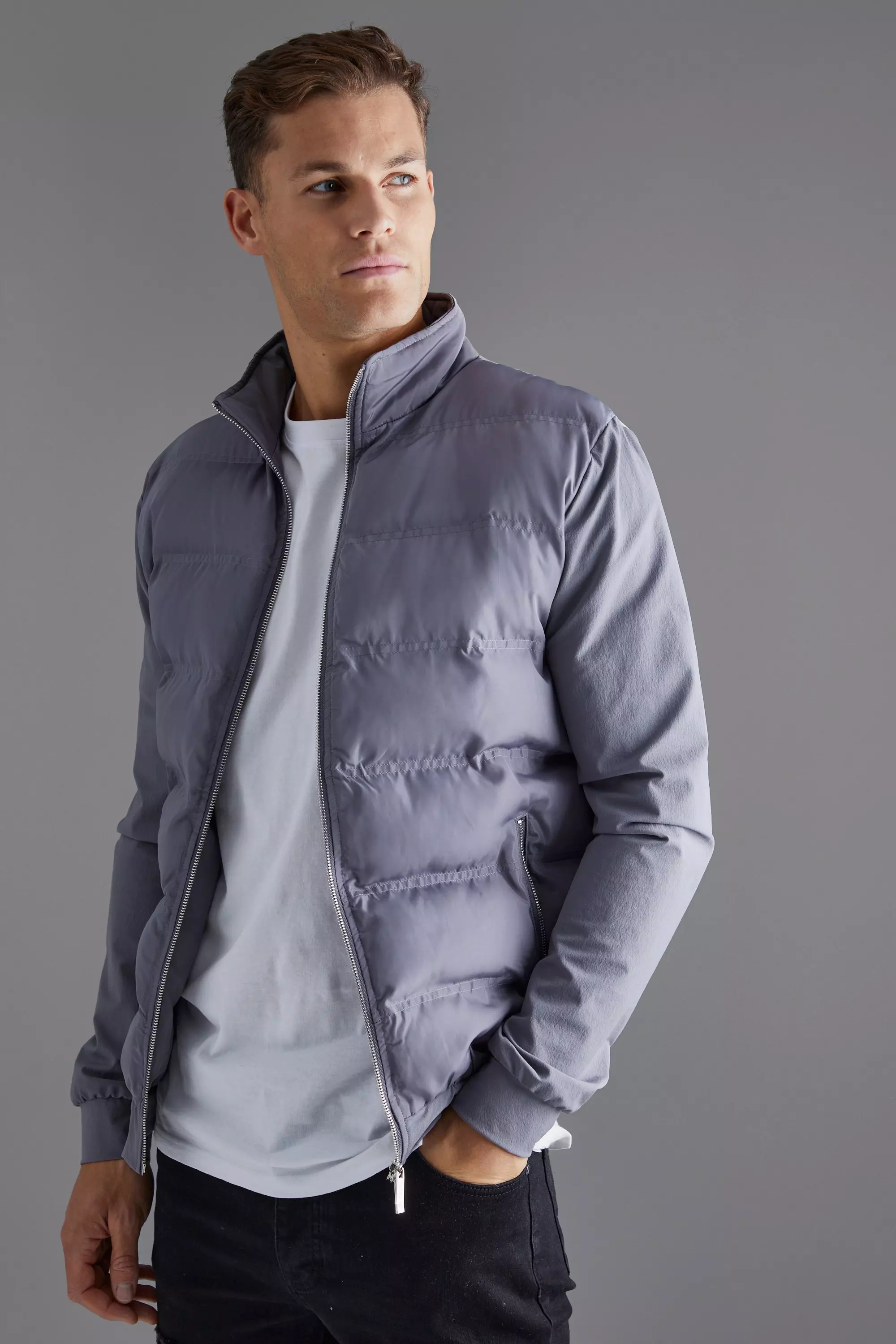 Tall Slim Fit Lightweight Puffer Jacket boohooMAN IE