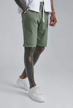 Plain Drawstring Front Pocket Shorts Khaki