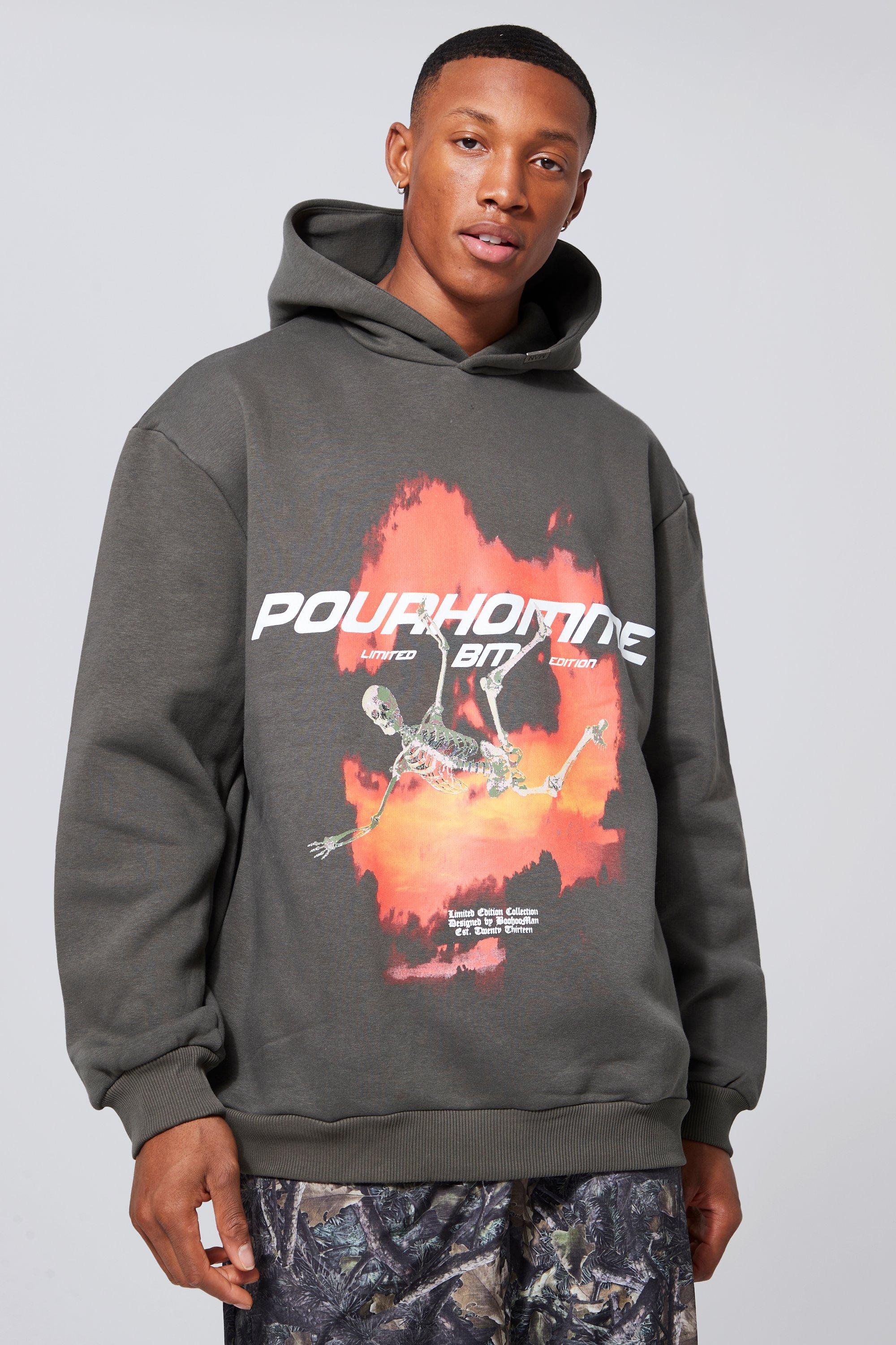 Oversized Skeleton Flame Graphic Hoodie boohooMAN USA