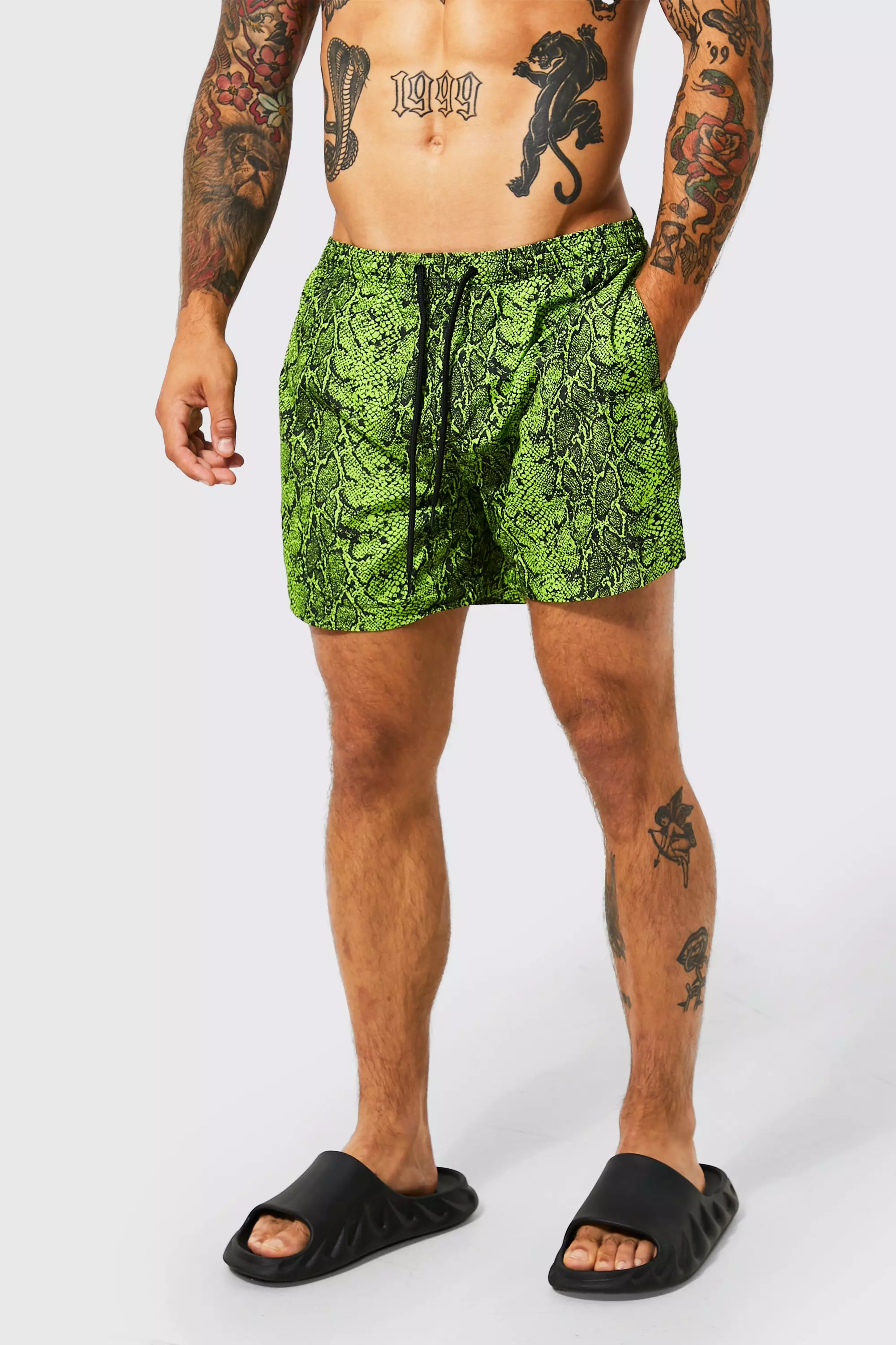 Neon Snake Print Swim Short boohooMAN AU