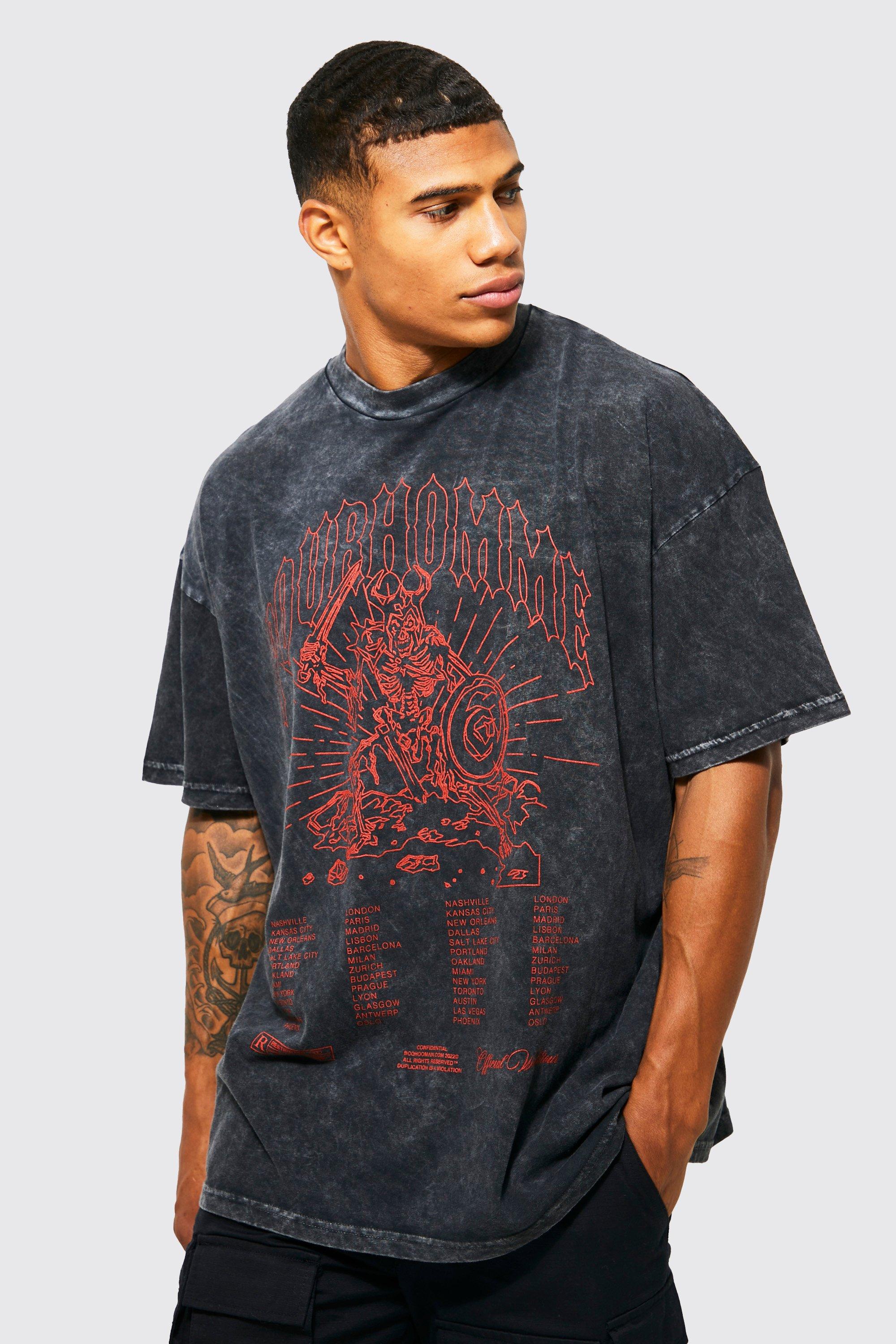 Oversized Acid Wash Graphic T-shirt | boohooMAN USA