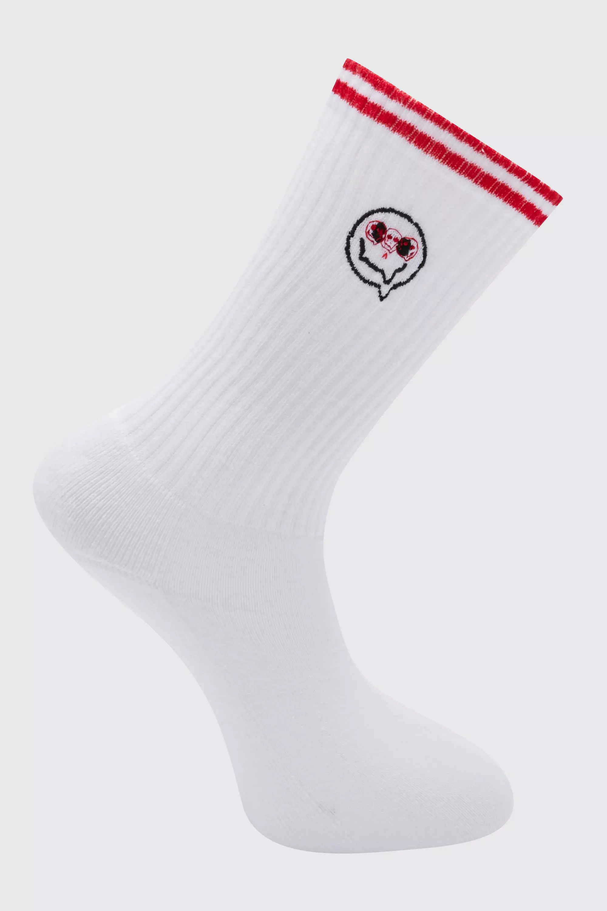 White 1 Pack Embroidered Stripe Face Sock