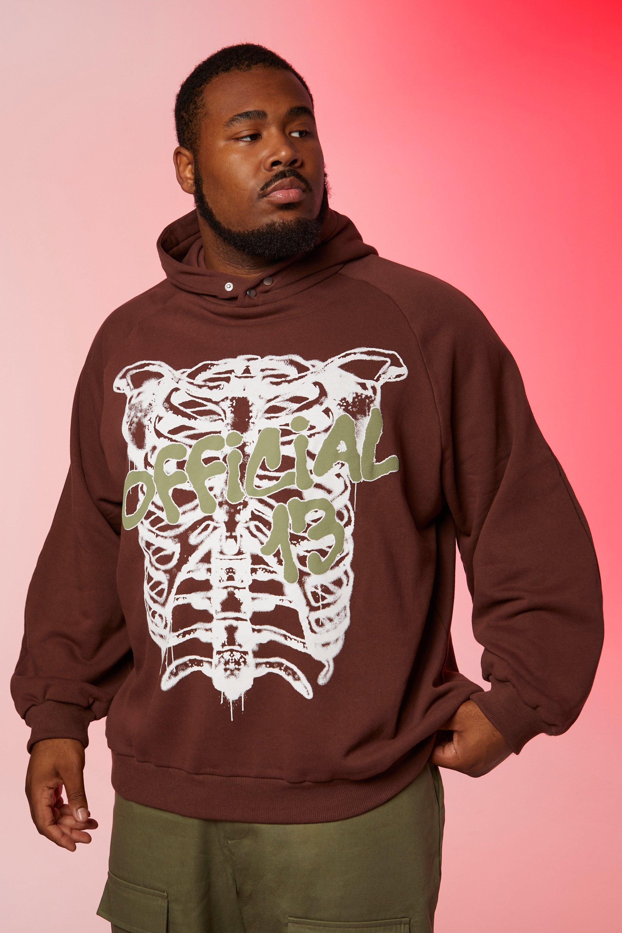 Plus Boxy Fit Skeleton Puff Print Hoodie | boohooMAN USA