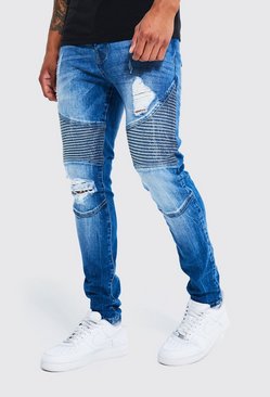 BoohooMAN Denim Skinny Stretch Crinkle Effect Jeans in Mid Blue for Men Mens Jeans BoohooMAN Jeans Blue 