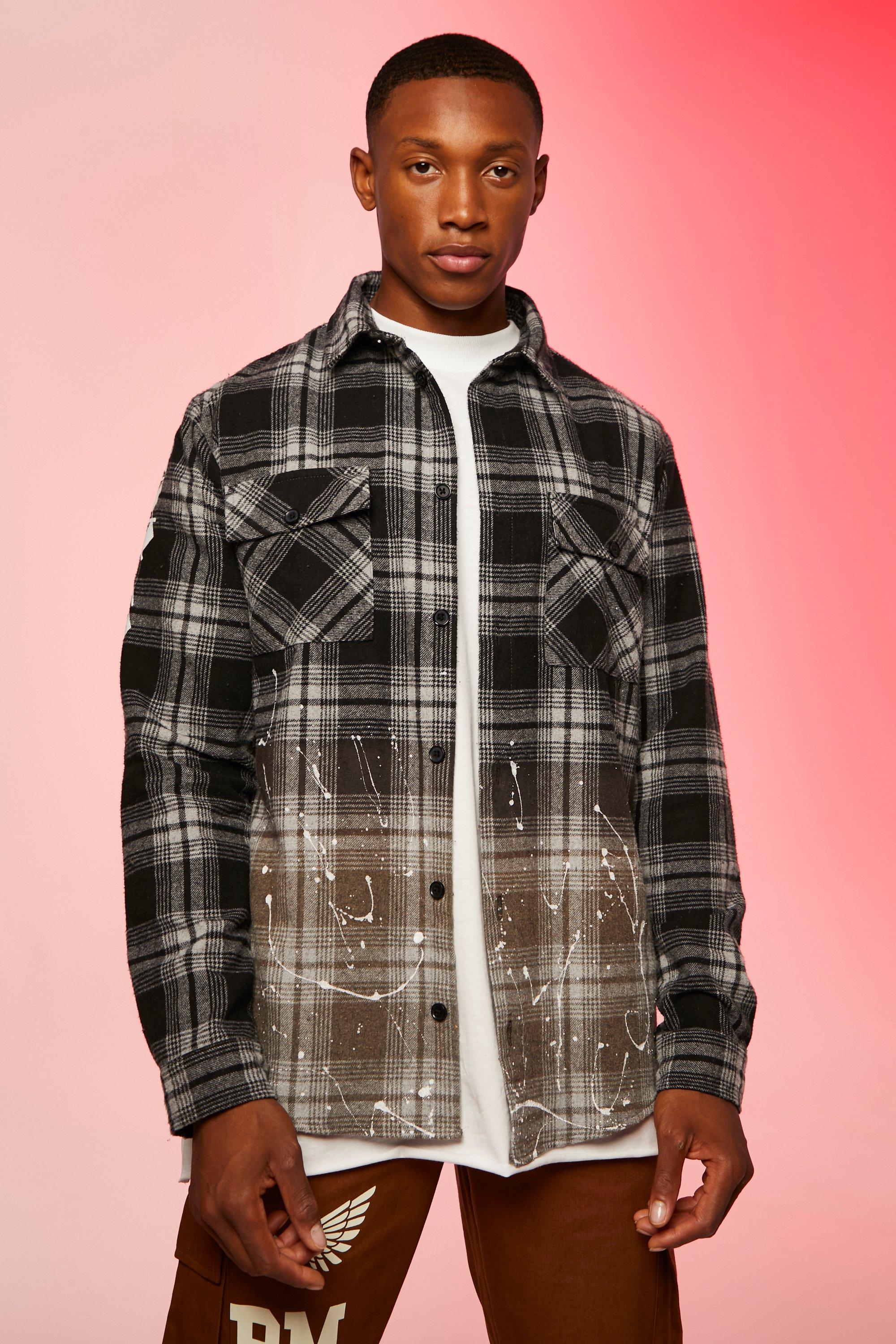 Heavy Check Shacket With Bleach Hem | boohooMAN USA