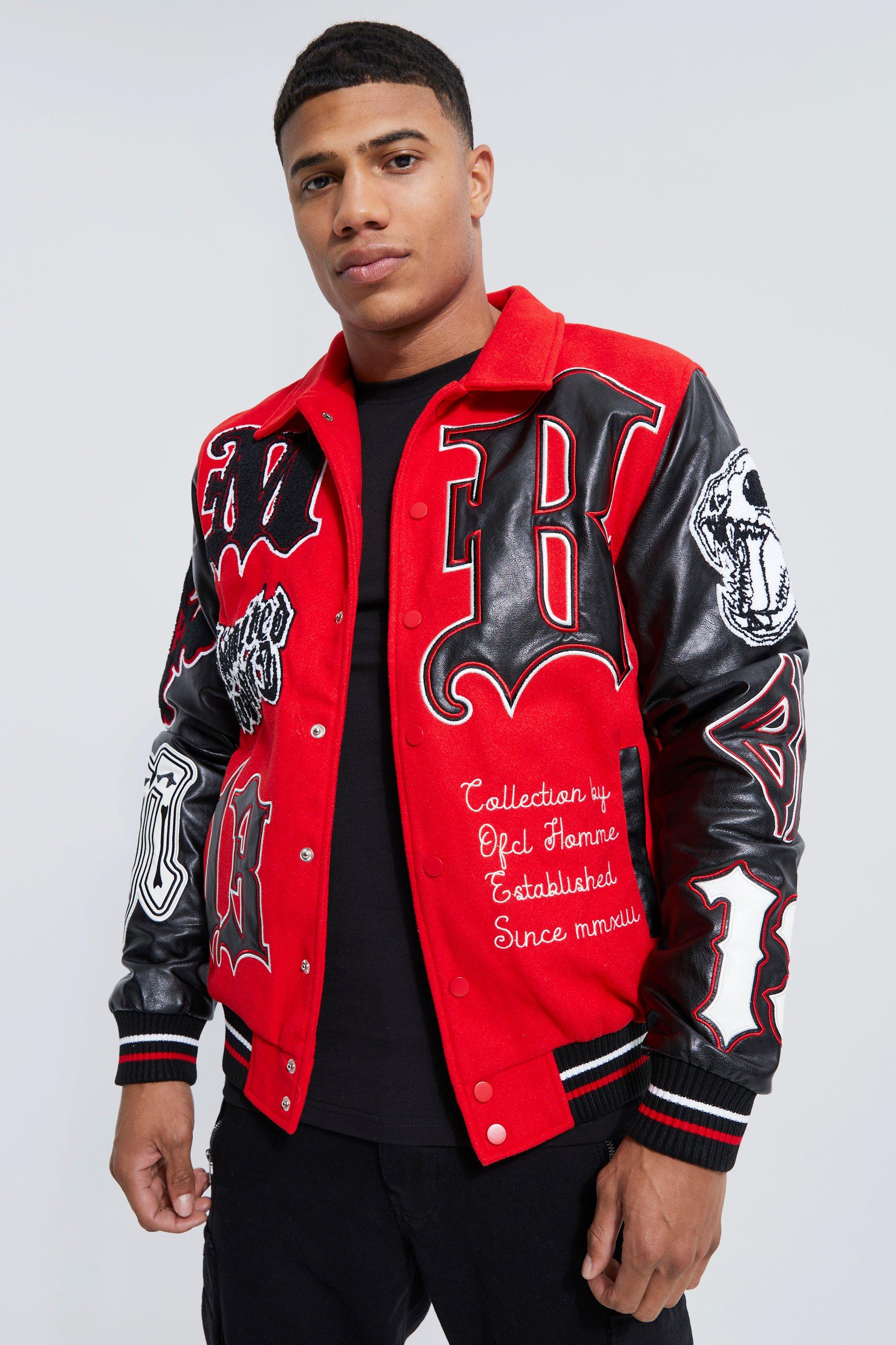 Baseball Varsity Jacket Red and White Cotton Twill