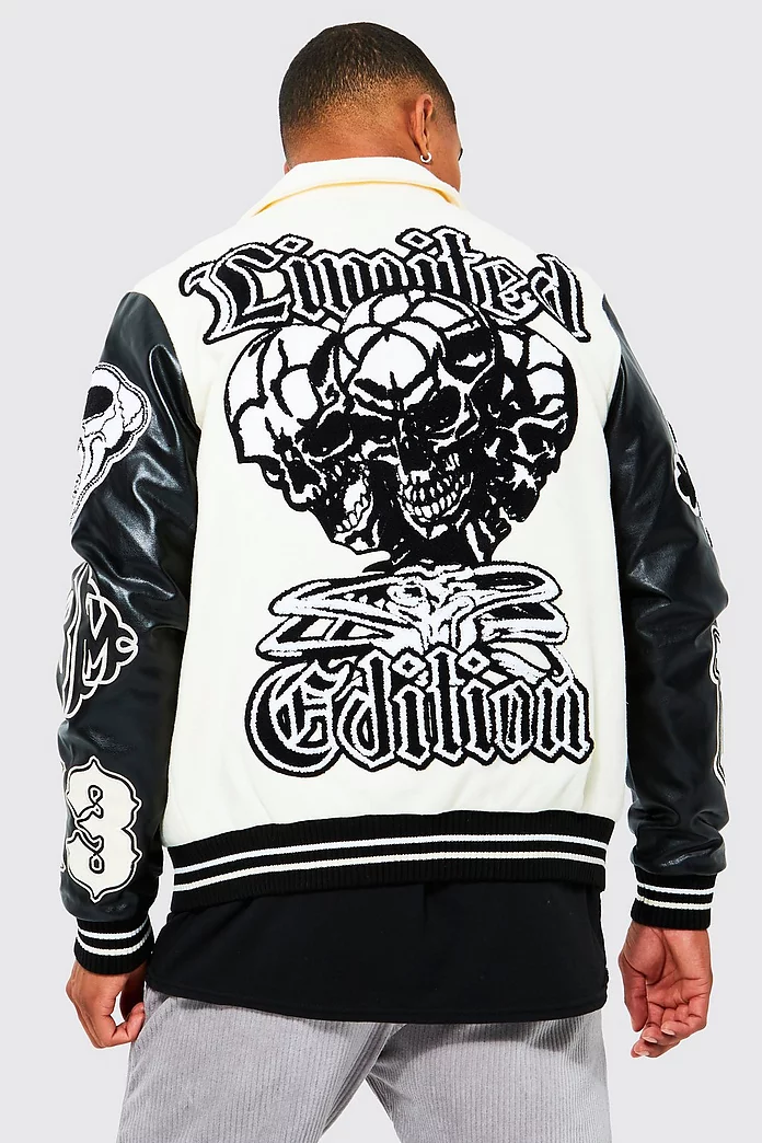 Gothic Badge Varsity Jacket | boohooMAN USA Gothic Badge Varsity Jacket | boohooMAN USA