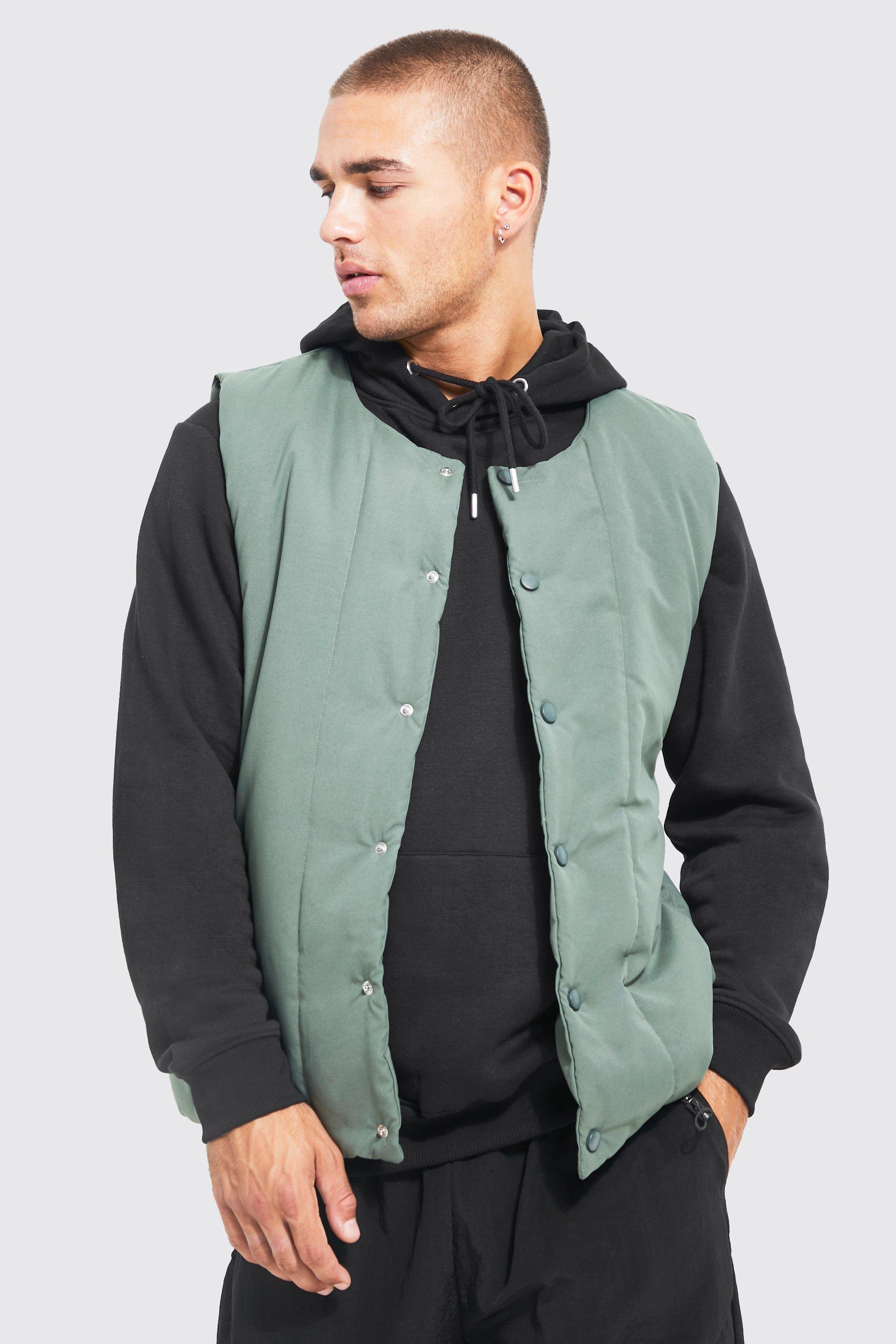 Washed Nylon Quilted Collarless Vest | boohooMAN USA