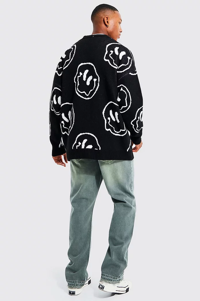 Trippy Face All Over Cardigan | boohooMAN USA Trippy Face All Over Cardigan | boohooMAN USA