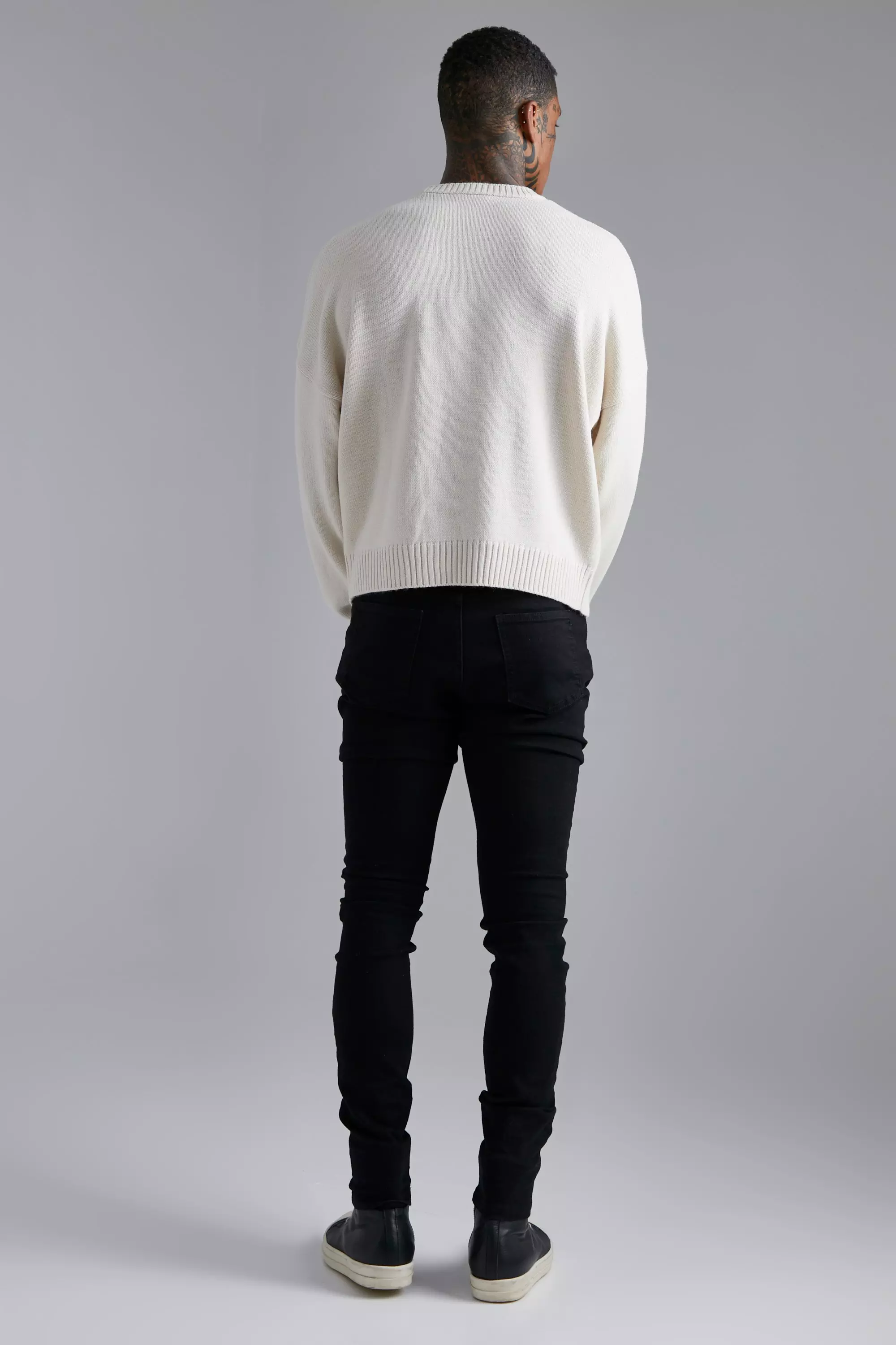 Ecru Distressed B Boxy Ribbed Sweater alternative image
