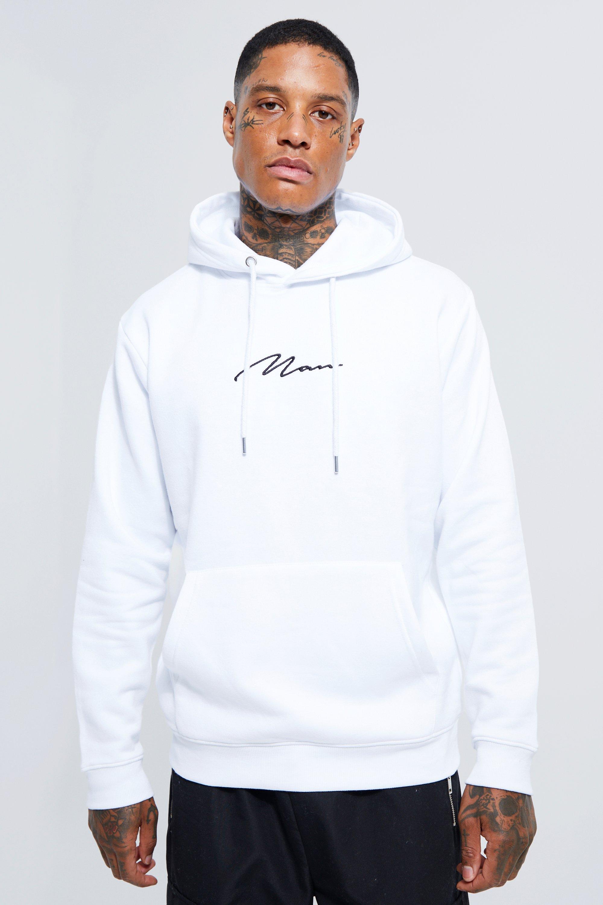 Man Signature Over The Head Hoodie | boohooMAN USA